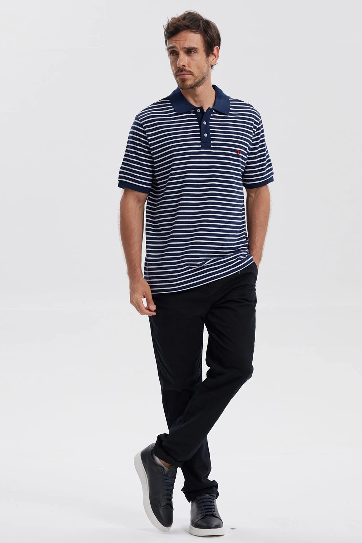 Polera Hombre Mini Rayas Azul Marino - Image 4