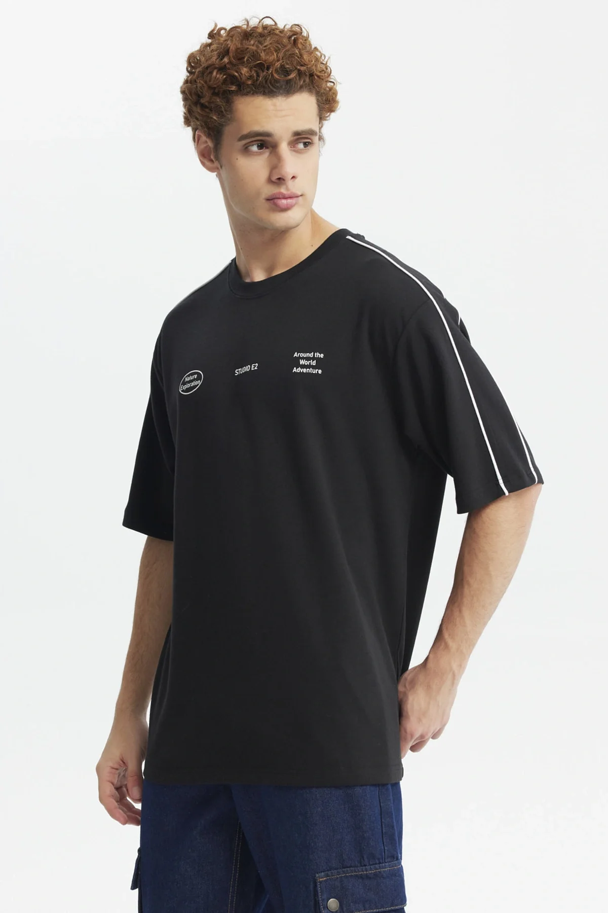 Polera Hombre Oversize Doble Linea Negro - Image 2