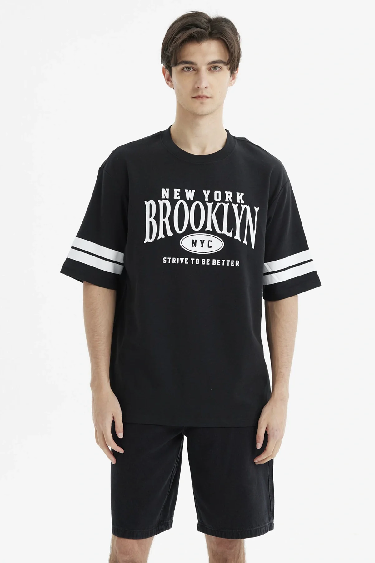 Polera Hombre Oversize Print Negro