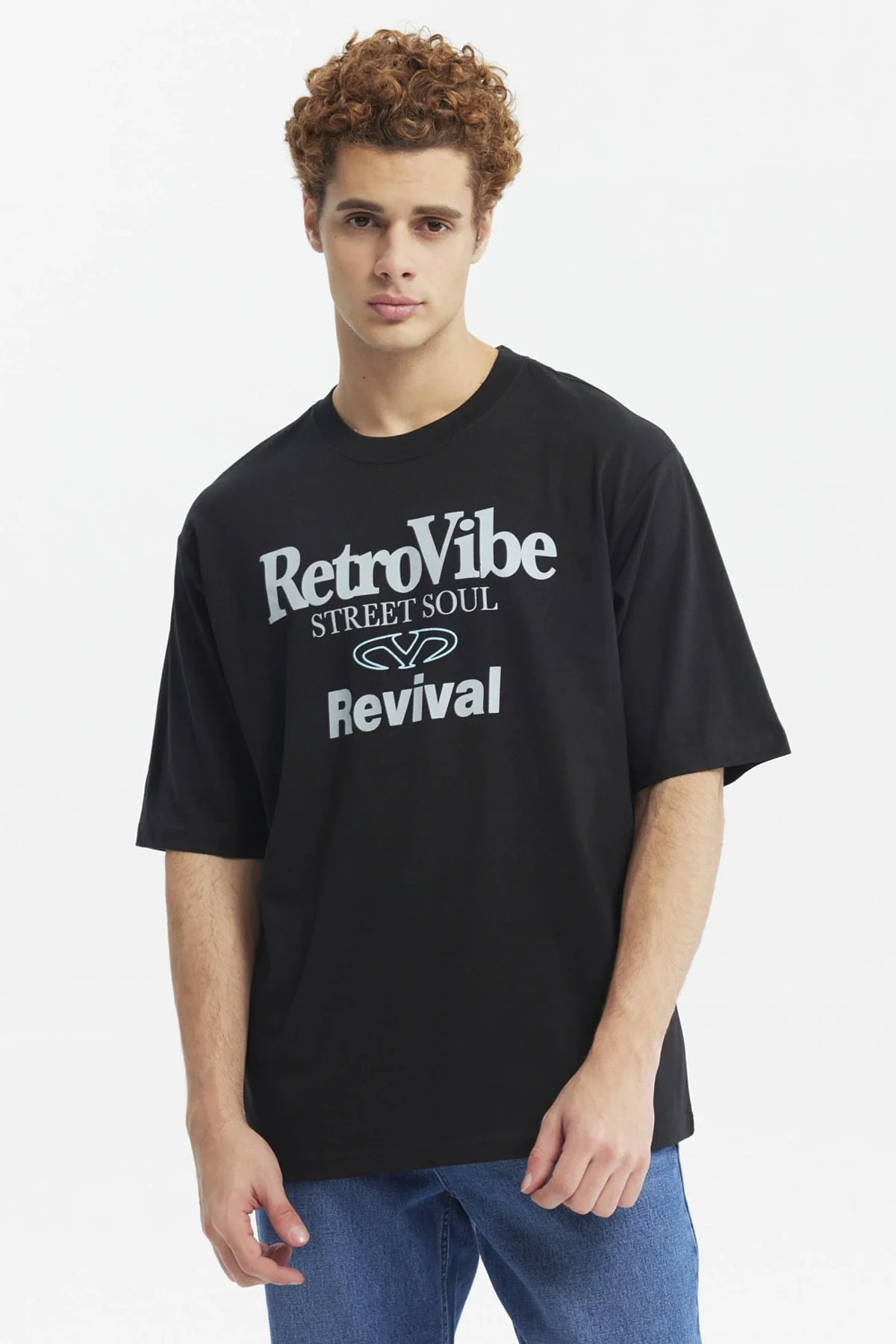 Polera Hombre Oversize Retro Print Negro
