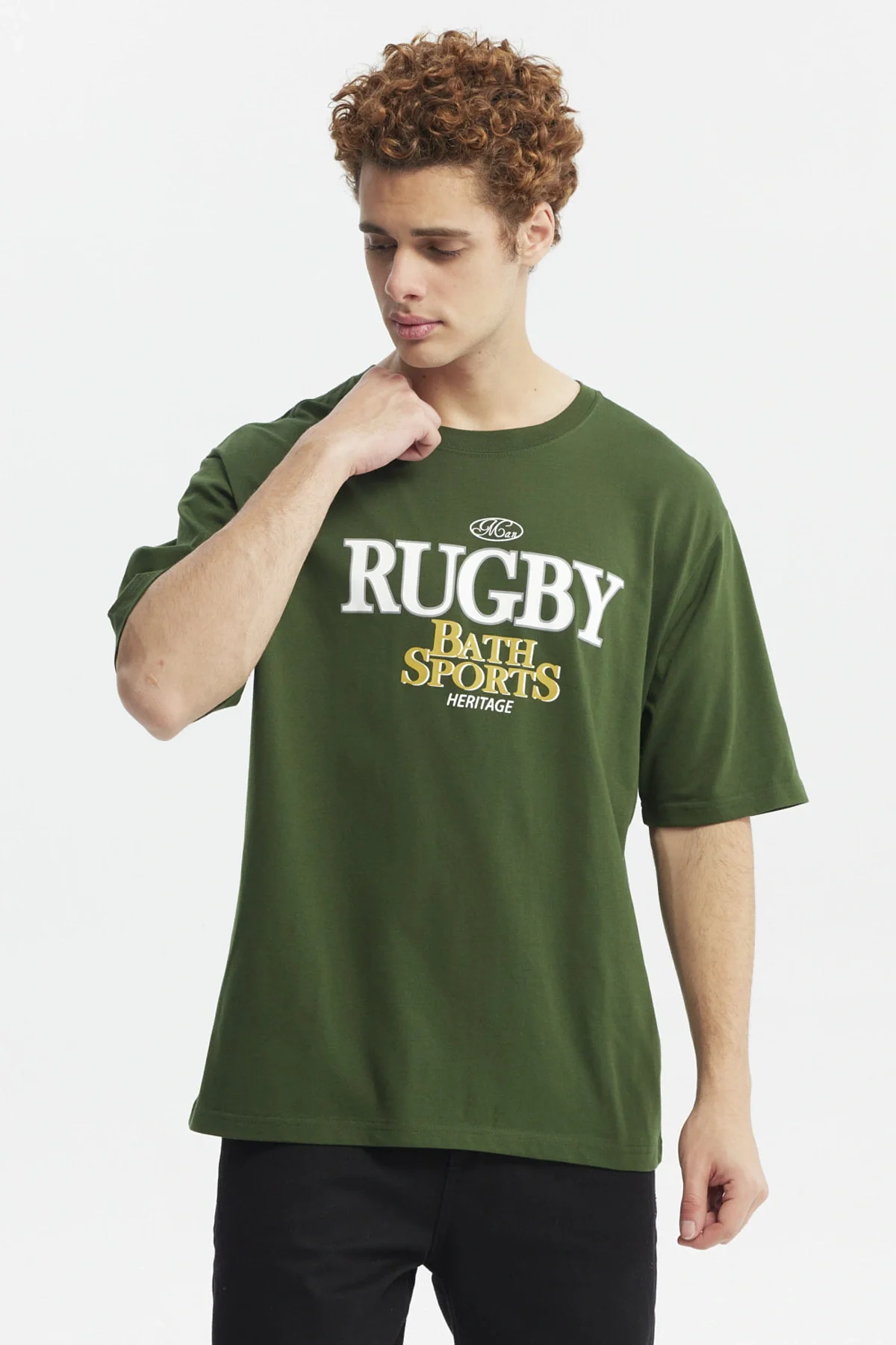 Polera Hombre Oversize Retro Print Verde