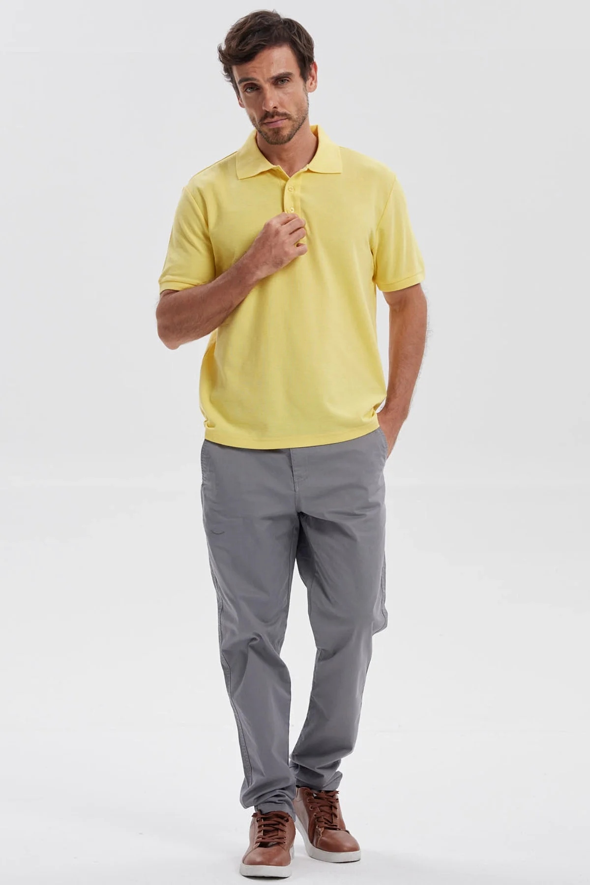 Polera Hombre Pique Básica Lisa Amarillo - Image 4