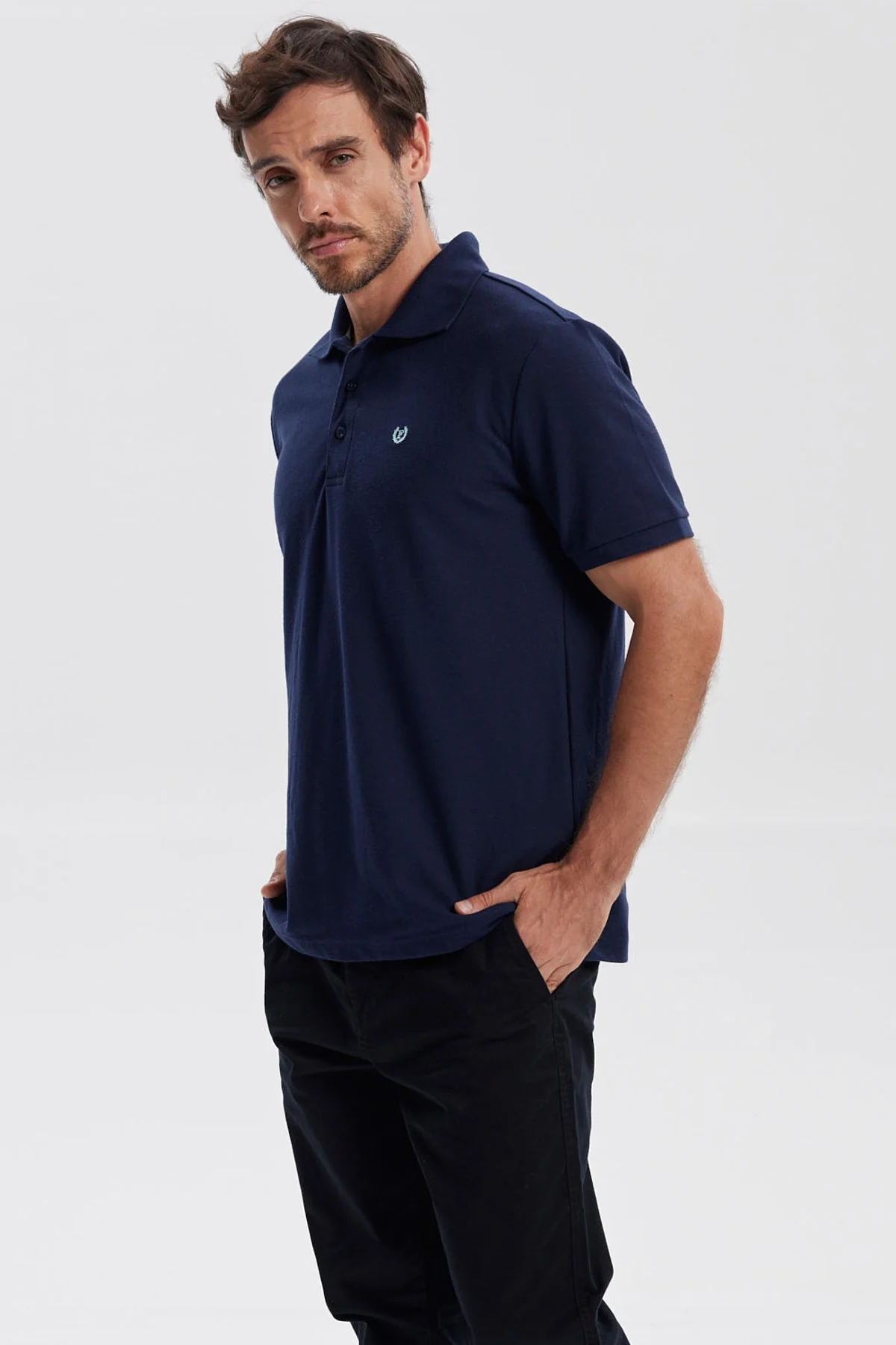 Polera Hombre Pique Básica Lisa Azul Marino - Image 2