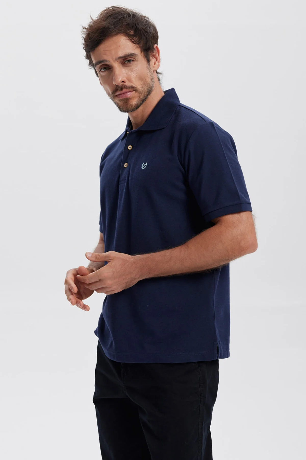 Polera Hombre Pique Básica Lisa Azul Marino - Image 2