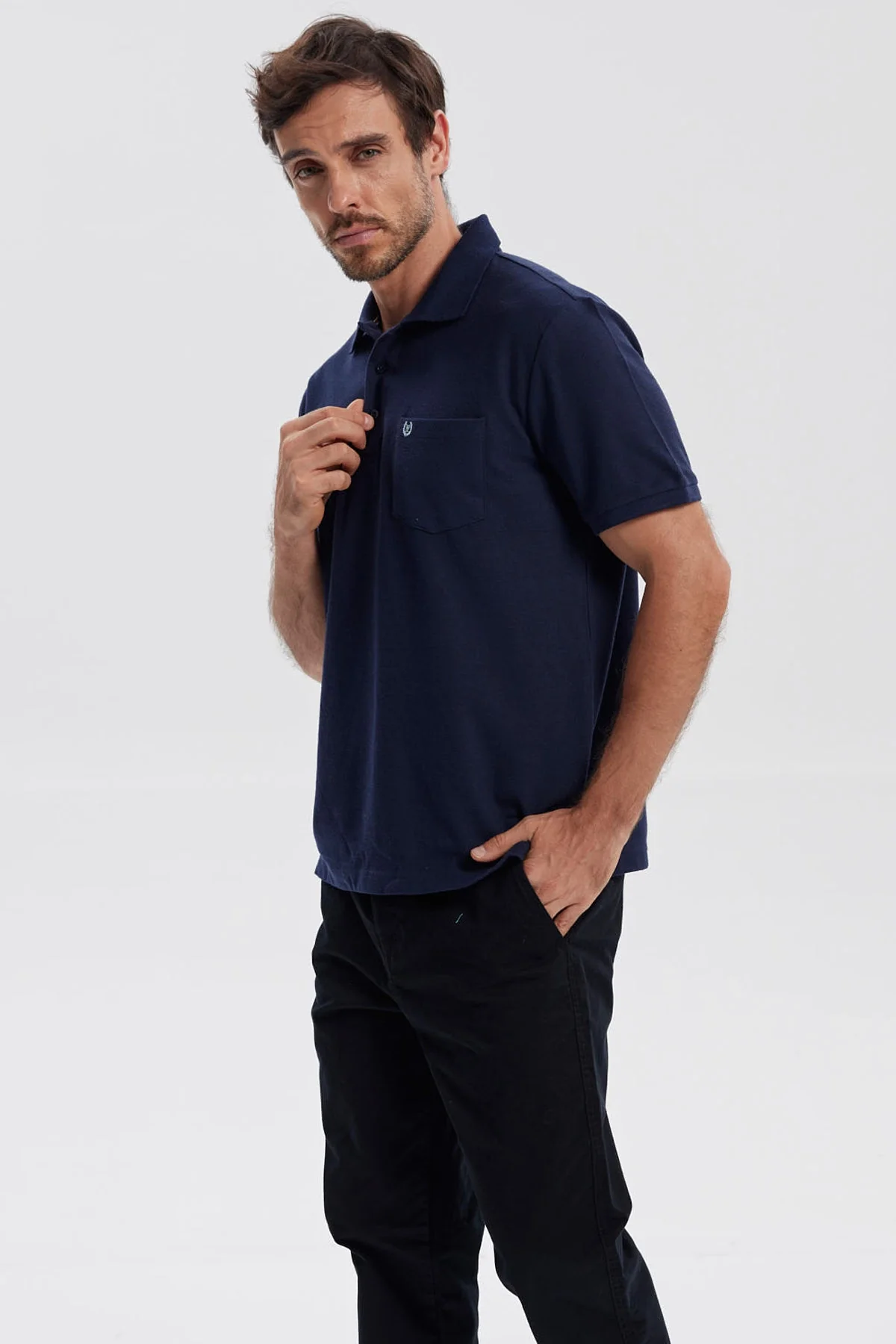 Polera Hombre Pique Básica Lisa Azul Marino - Image 2