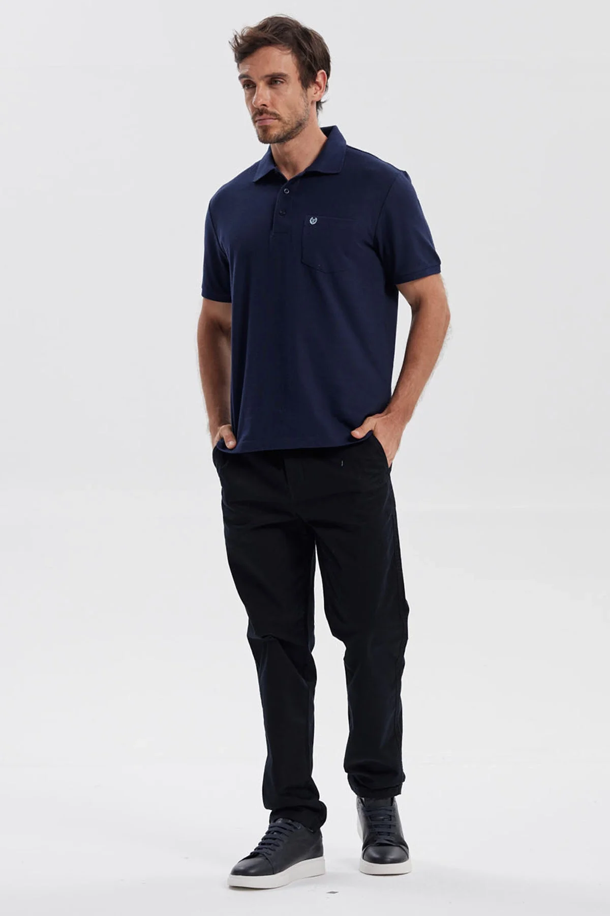 Polera Hombre Pique Básica Lisa Azul Marino - Image 4