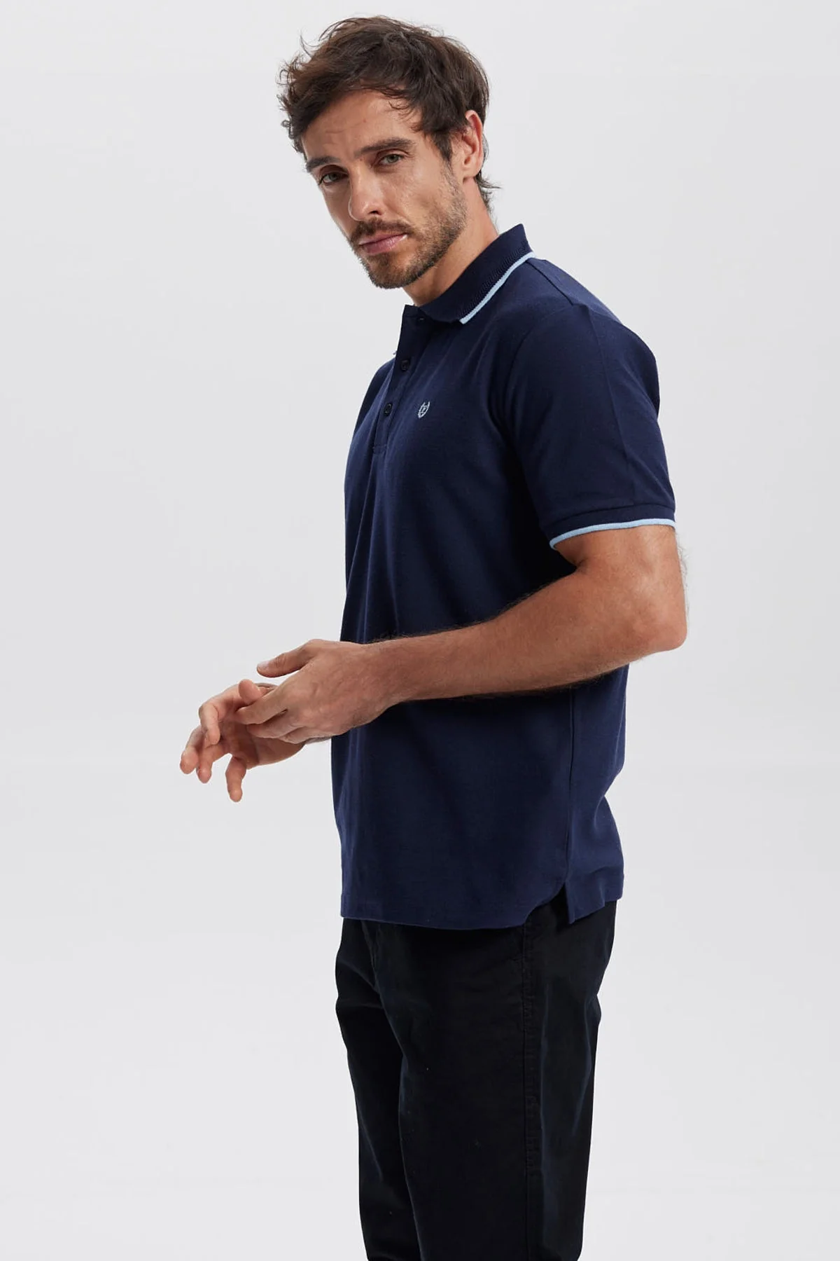 Polera Hombre Pique Básica Lisa Azul Marino - Image 2