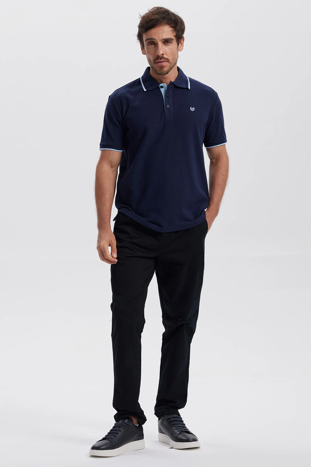 Polera Hombre Pique Básica Lisa Azul Marino - Image 4