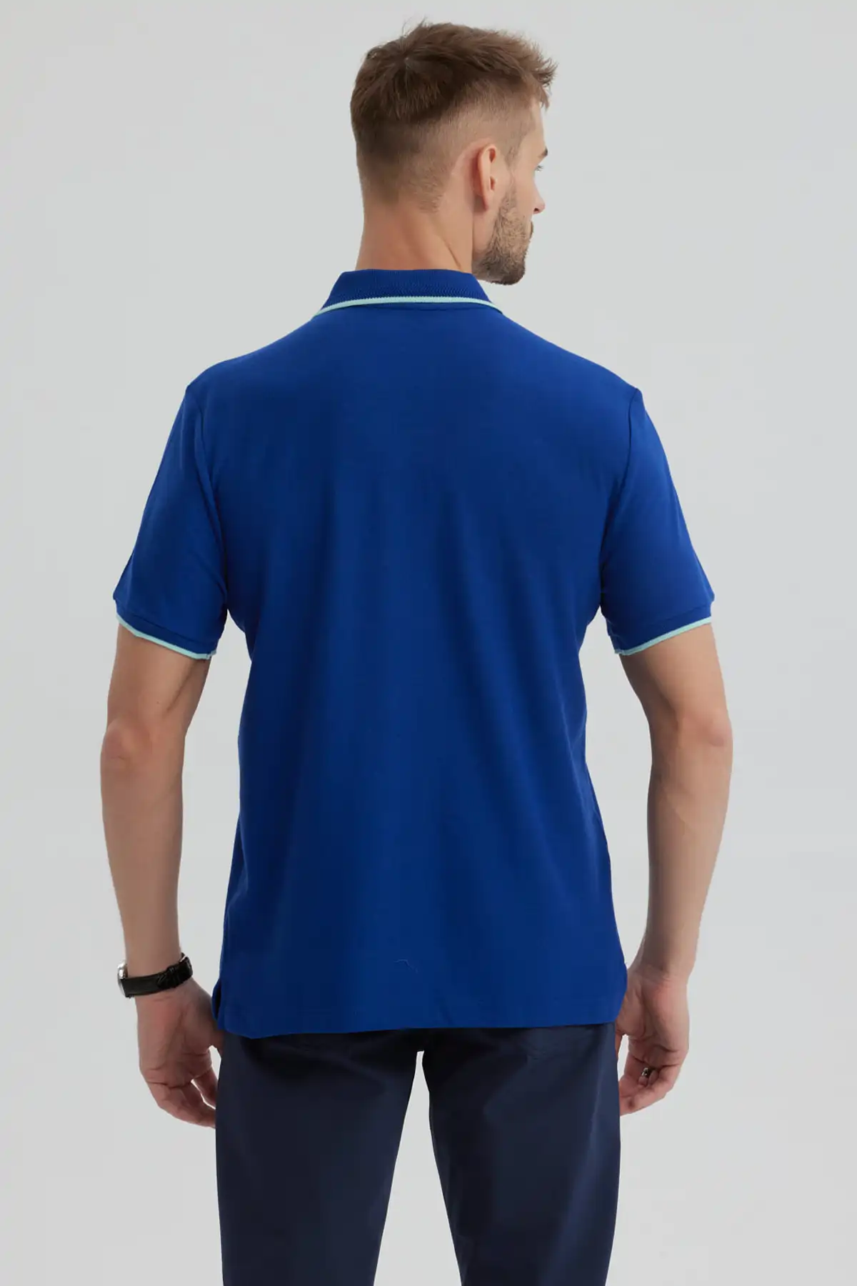 Polera Hombre Pique Básica Lisa Azulino - Image 3