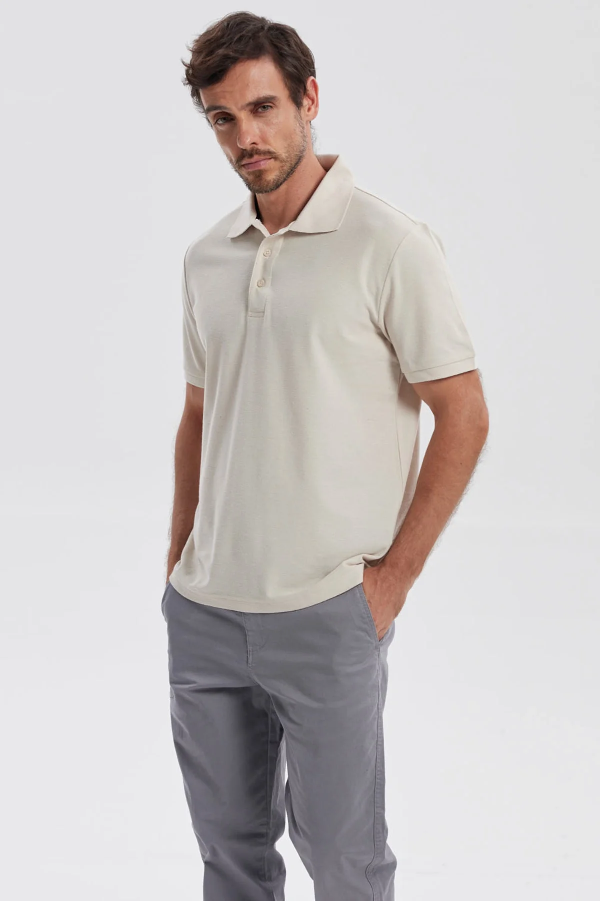 Polera Hombre Pique Básica Lisa Beige - Image 2