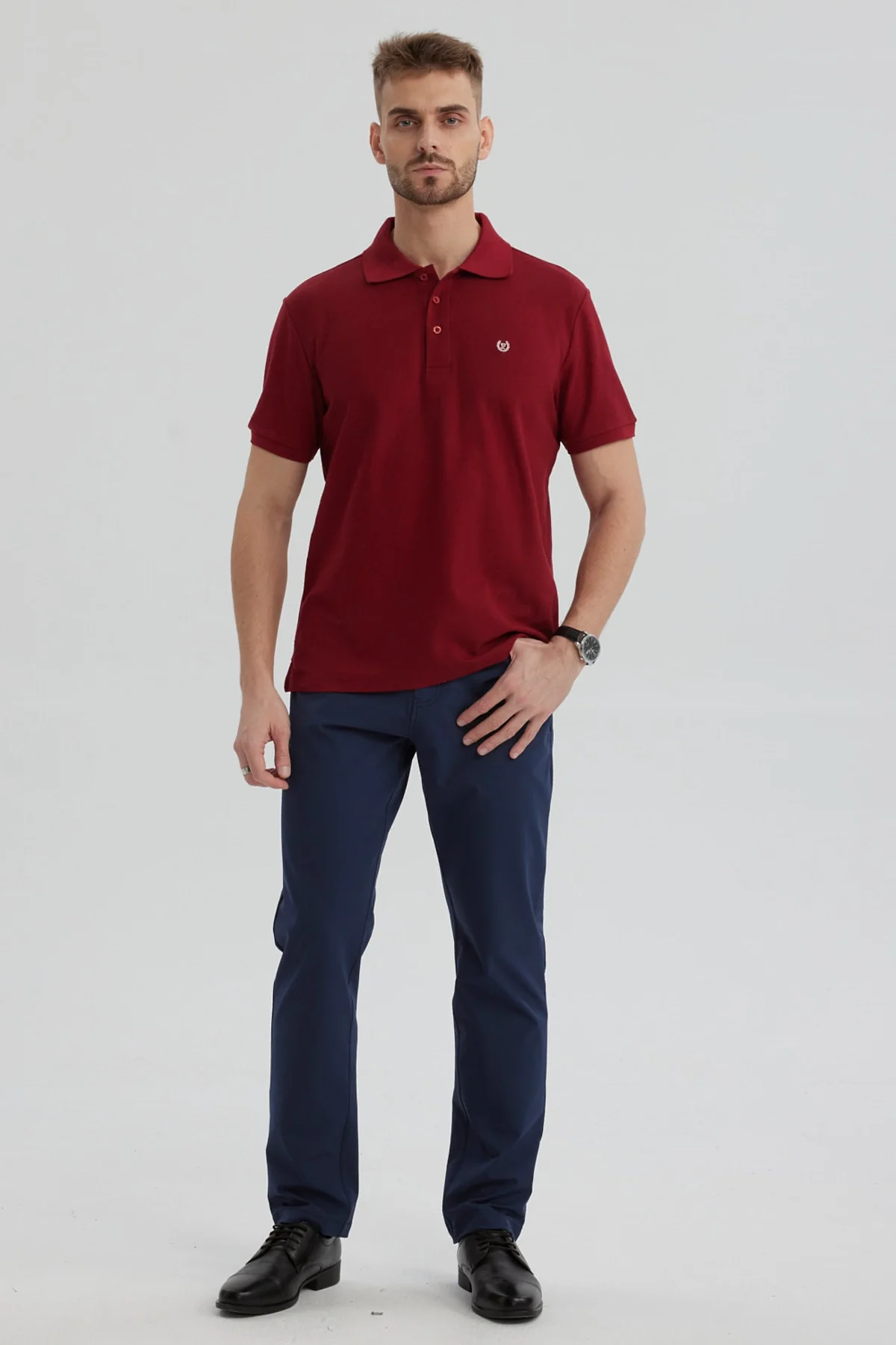Polera Hombre Pique Básica Lisa Burdeo - Image 4