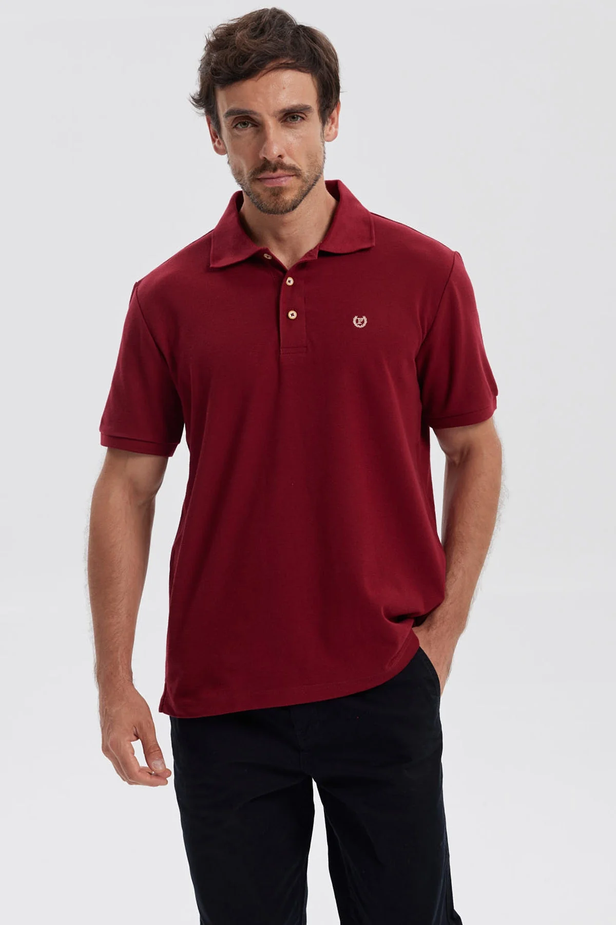 Polera Hombre Pique Básica Lisa Burdeo