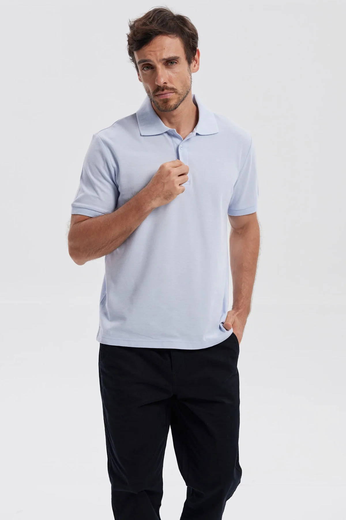 Polera Hombre Pique Básica Lisa Celeste