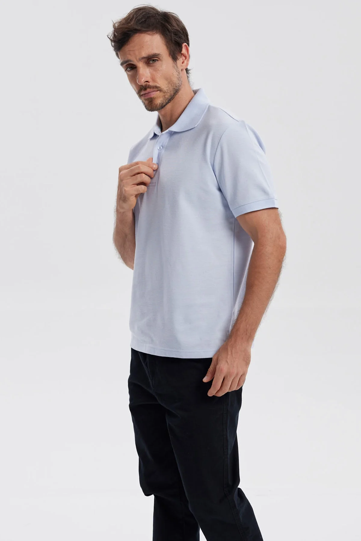 Polera Hombre Pique Básica Lisa Celeste - Image 2