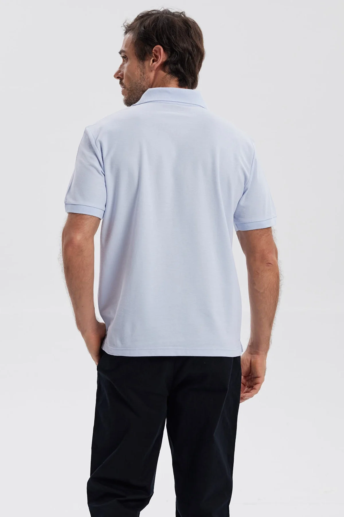 Polera Hombre Pique Básica Lisa Celeste - Image 3