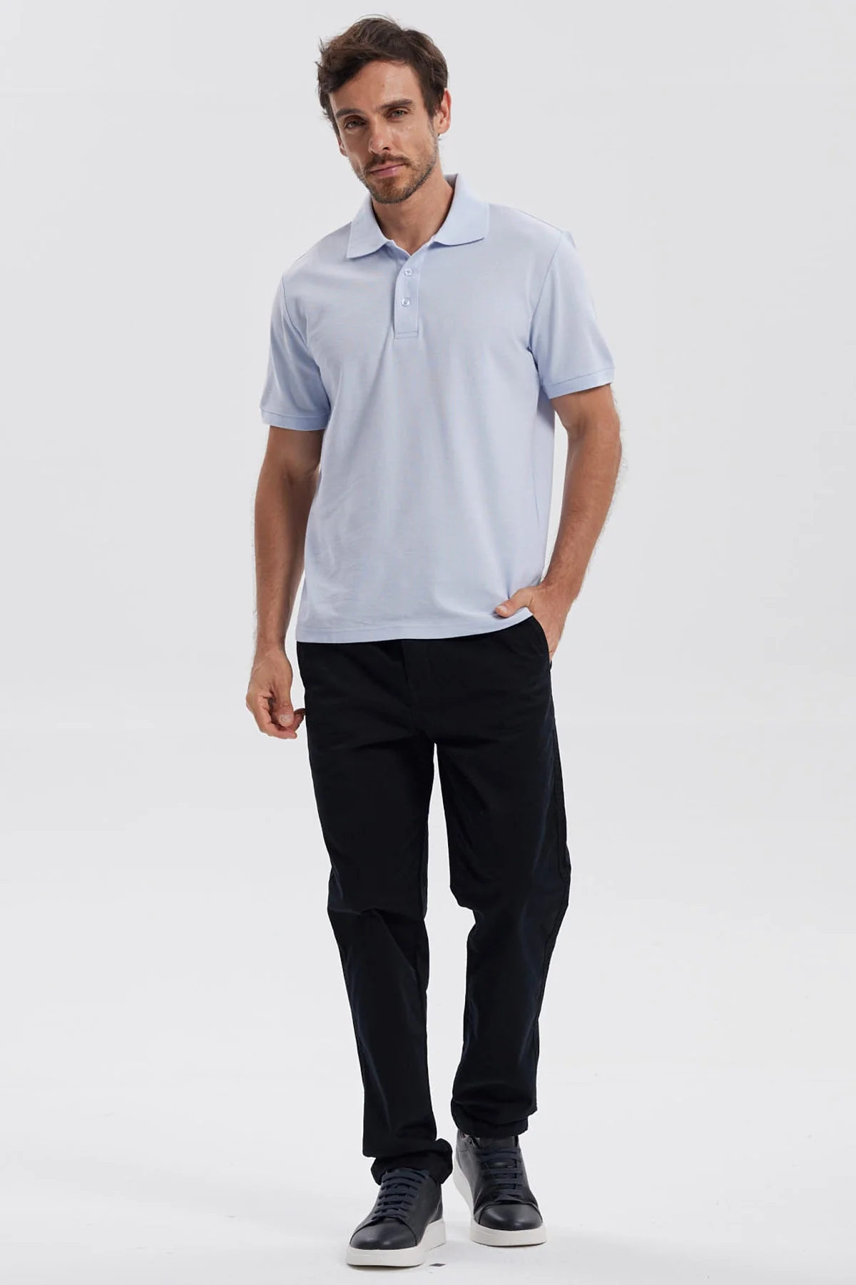 Polera Hombre Pique Básica Lisa Celeste - Image 4
