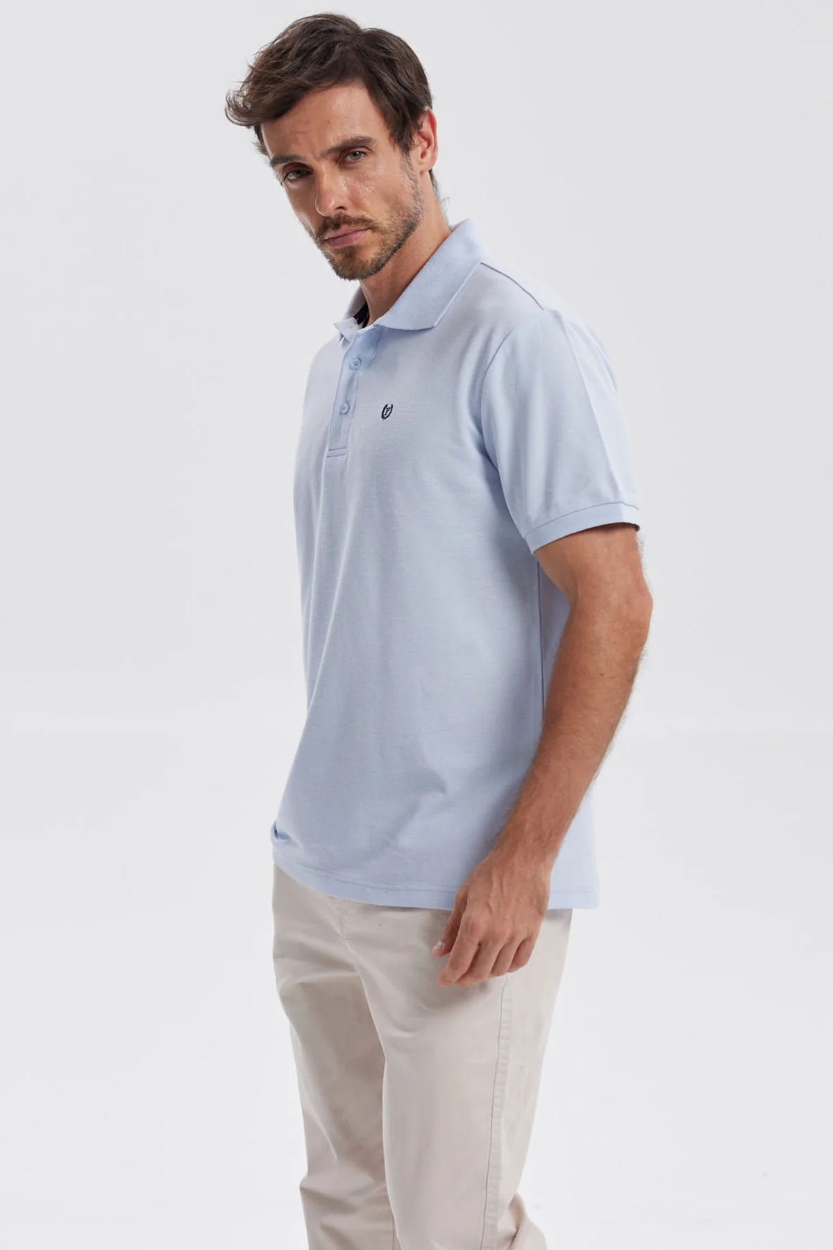 Polera Hombre Pique Básica Lisa Celeste - Image 2
