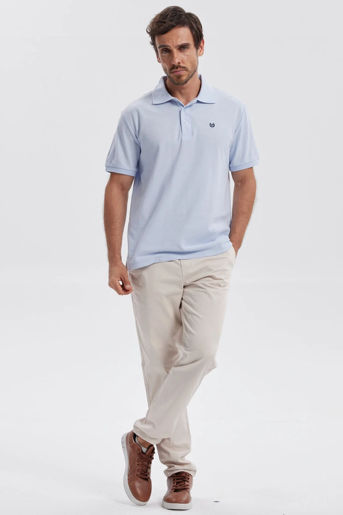 Polera Hombre Pique Básica Lisa Celeste - Image 4