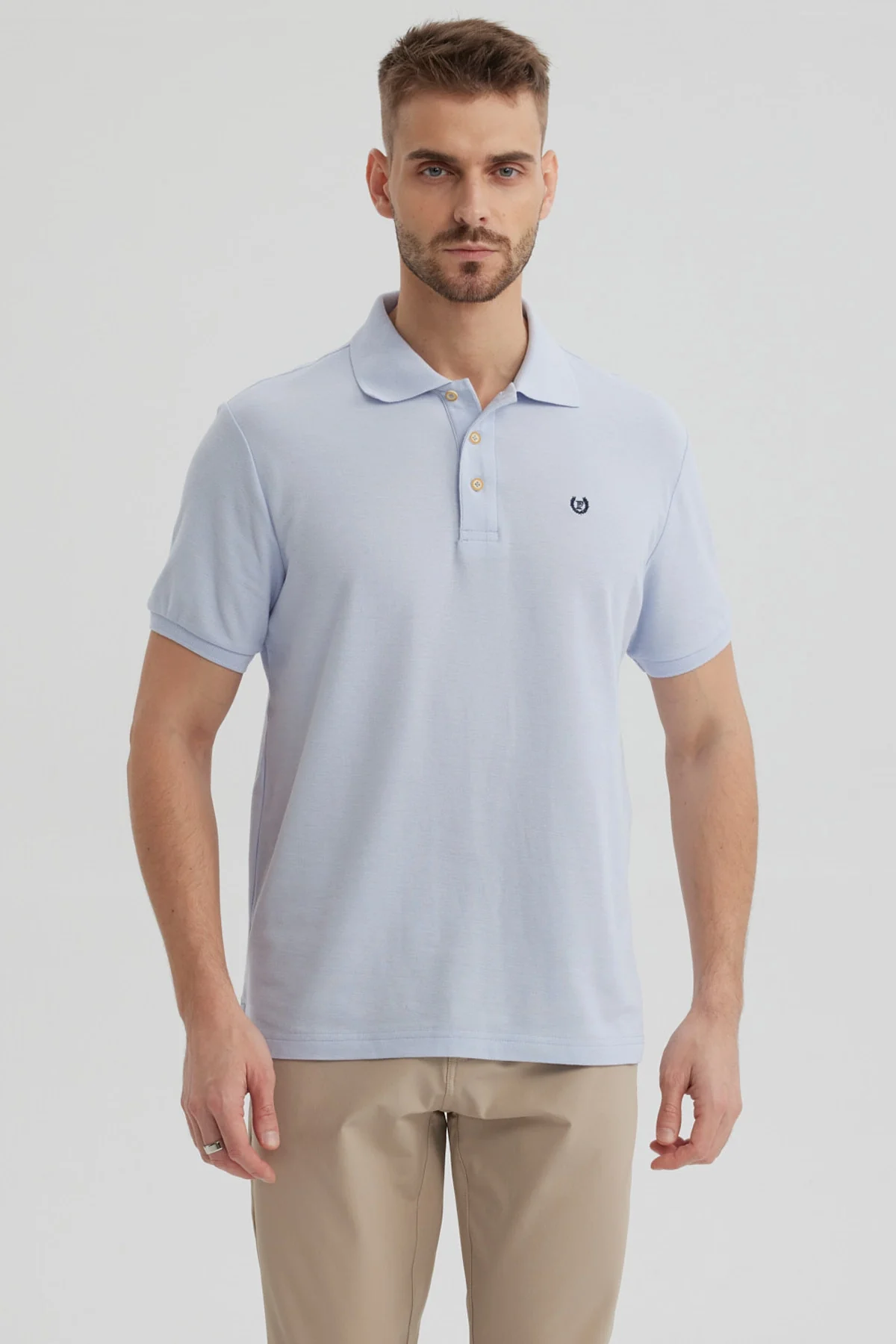 Polera Hombre Pique Básica Lisa Celeste