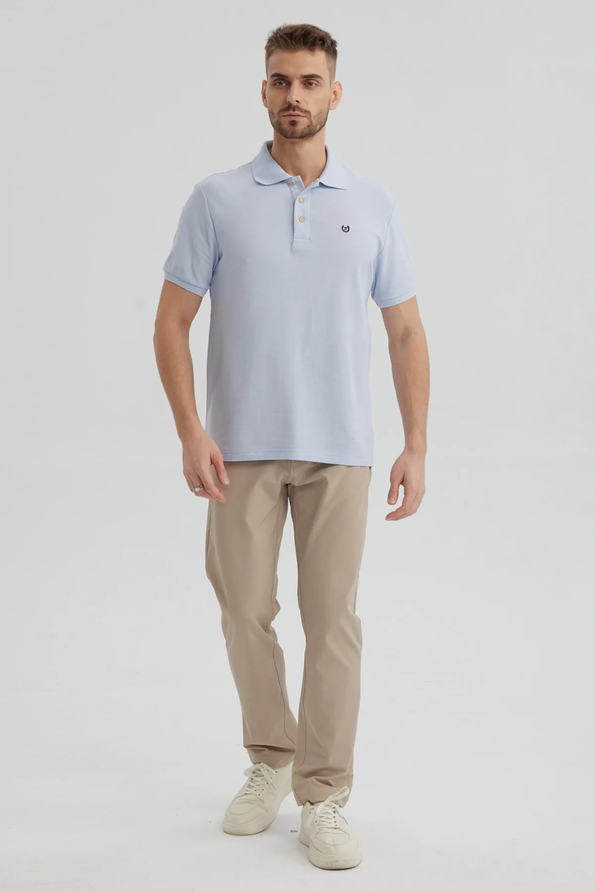 Polera Hombre Pique Básica Lisa Celeste - Image 4