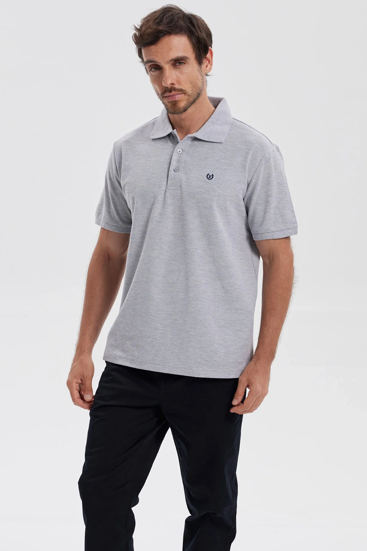 Polera Hombre Pique Básica Lisa Gris Melange - Image 2