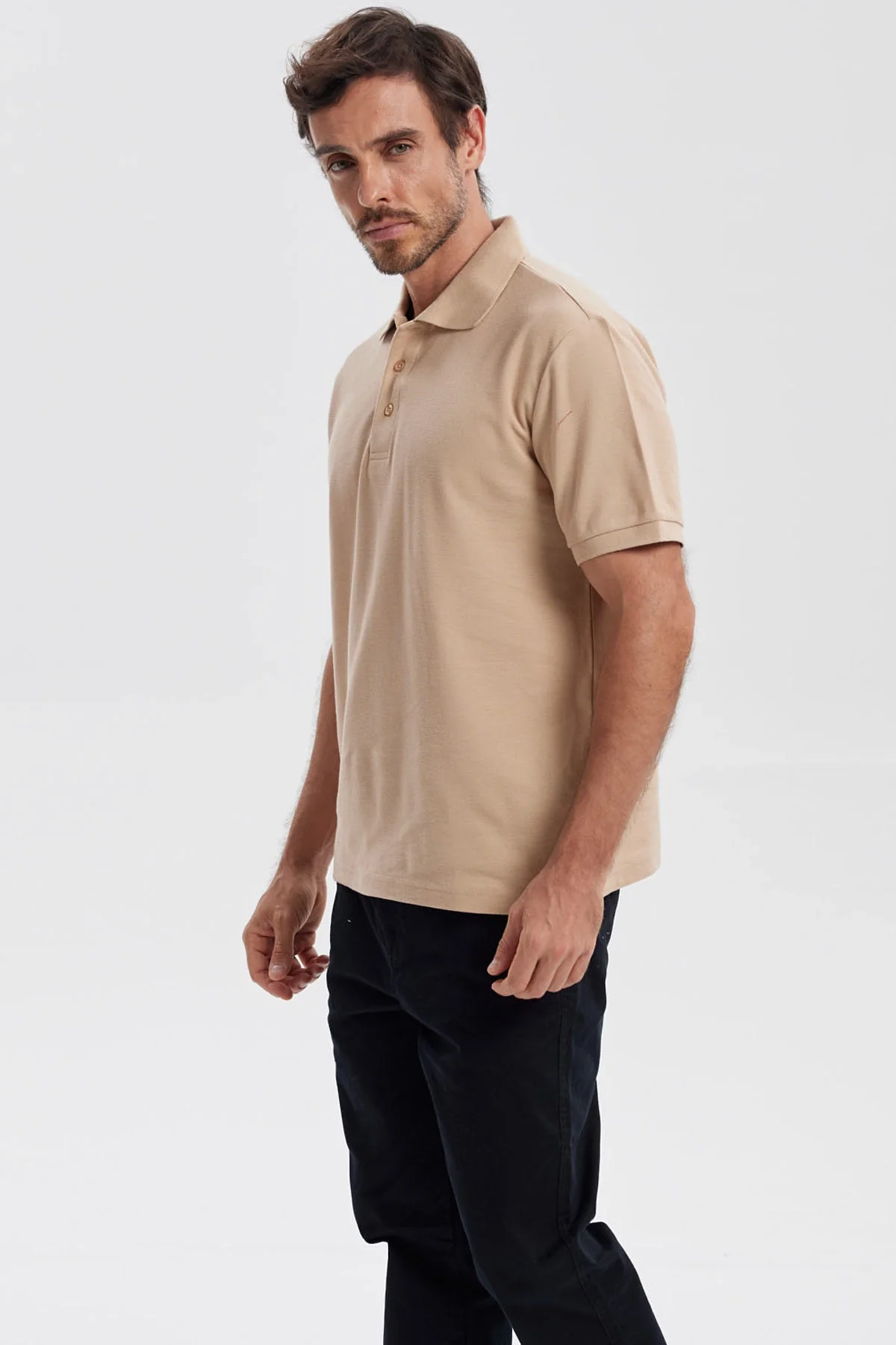 Polera Hombre Pique Básica Lisa Kaki - Image 2