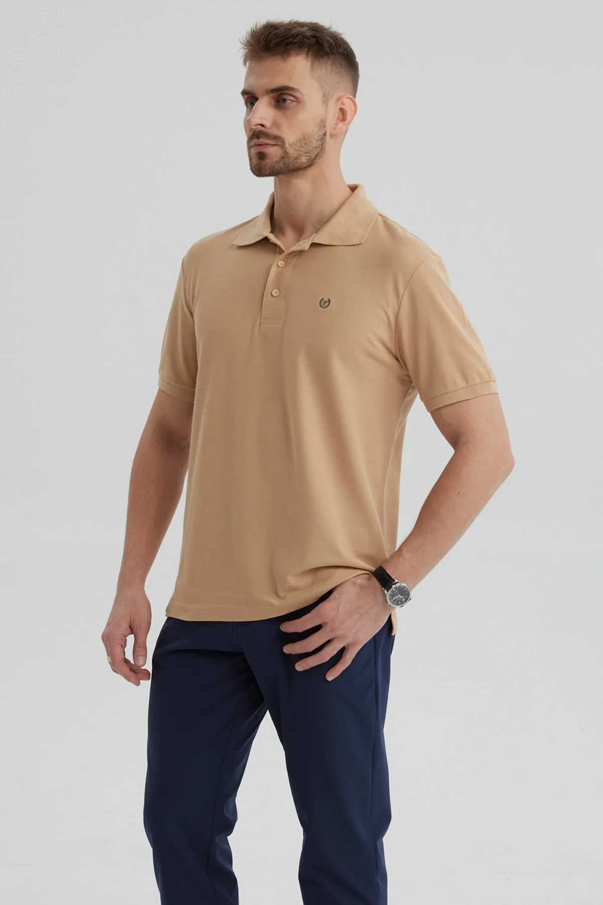 Polera Hombre Pique Básica Lisa Kaki - Image 2