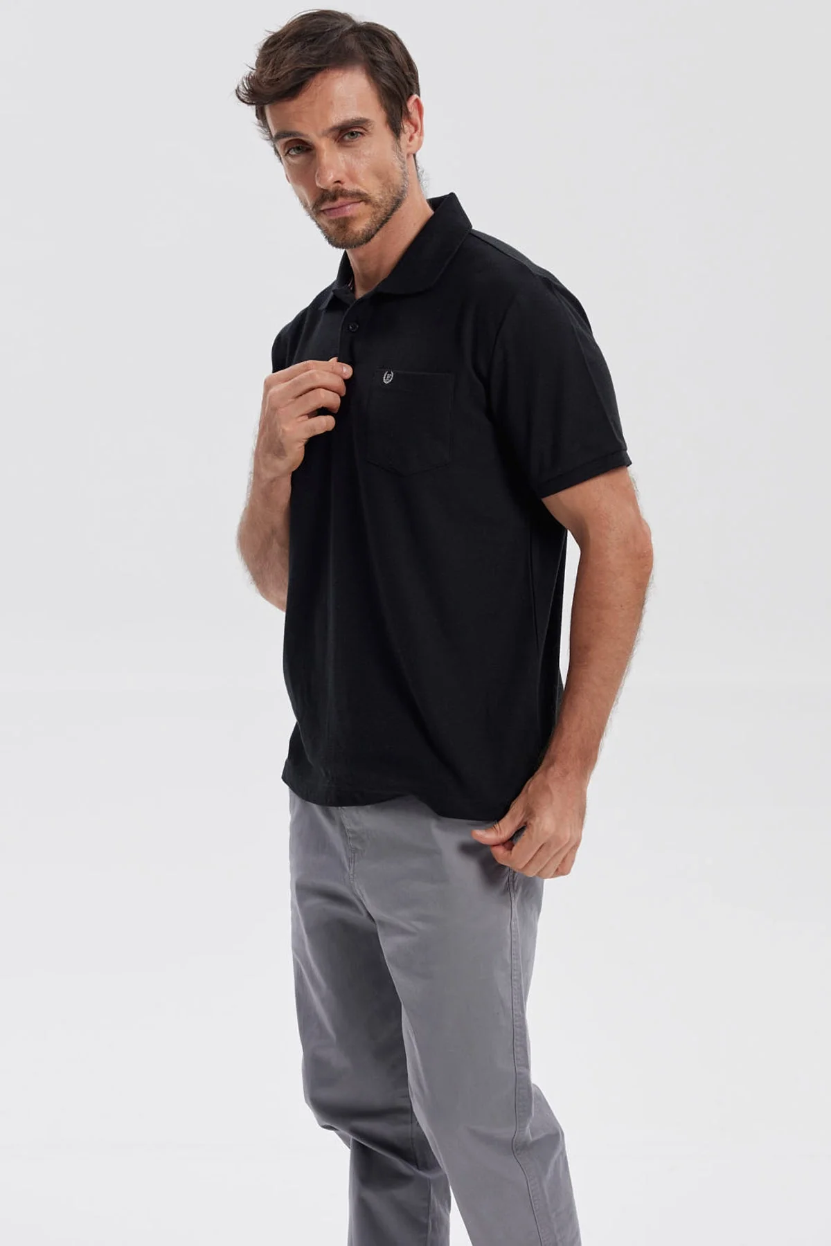 Polera Hombre Pique Básica Lisa Negro - Image 2