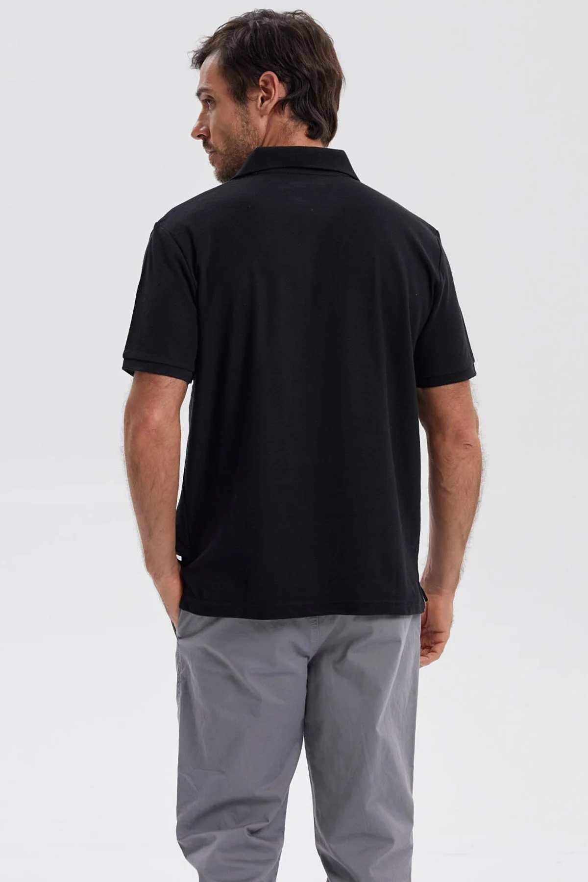 Polera Hombre Pique Básica Lisa Negro - Image 3
