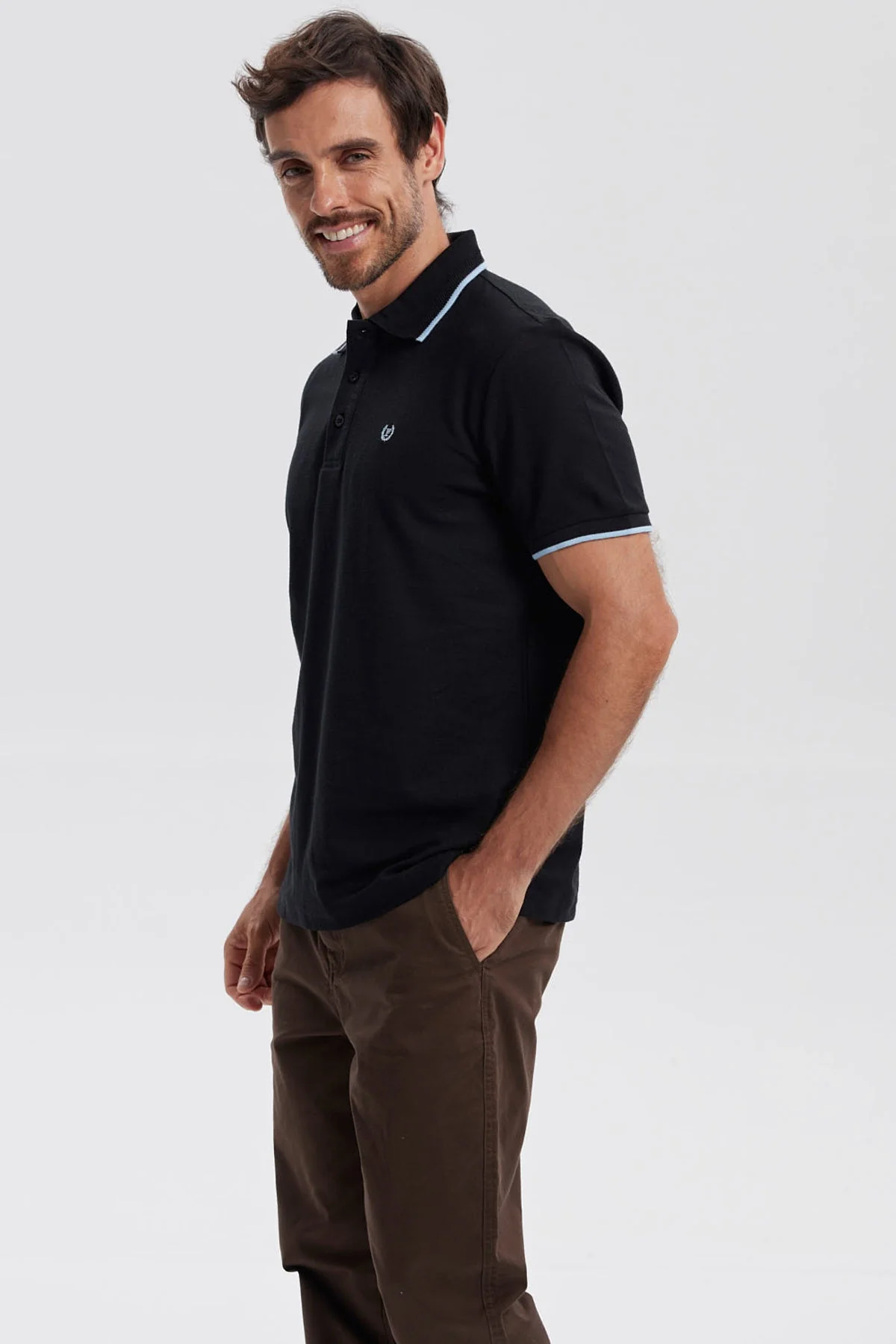 Polera Hombre Pique Básica Lisa Negro - Image 2