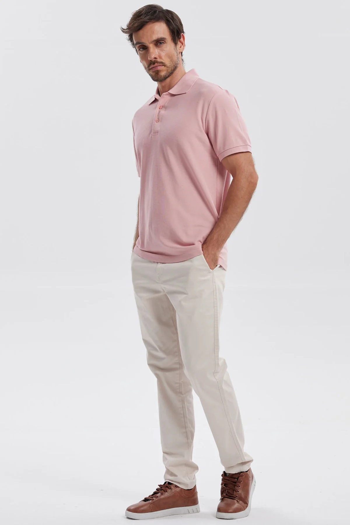 Polera Hombre Pique Básica Lisa Palo Rosa - Image 4