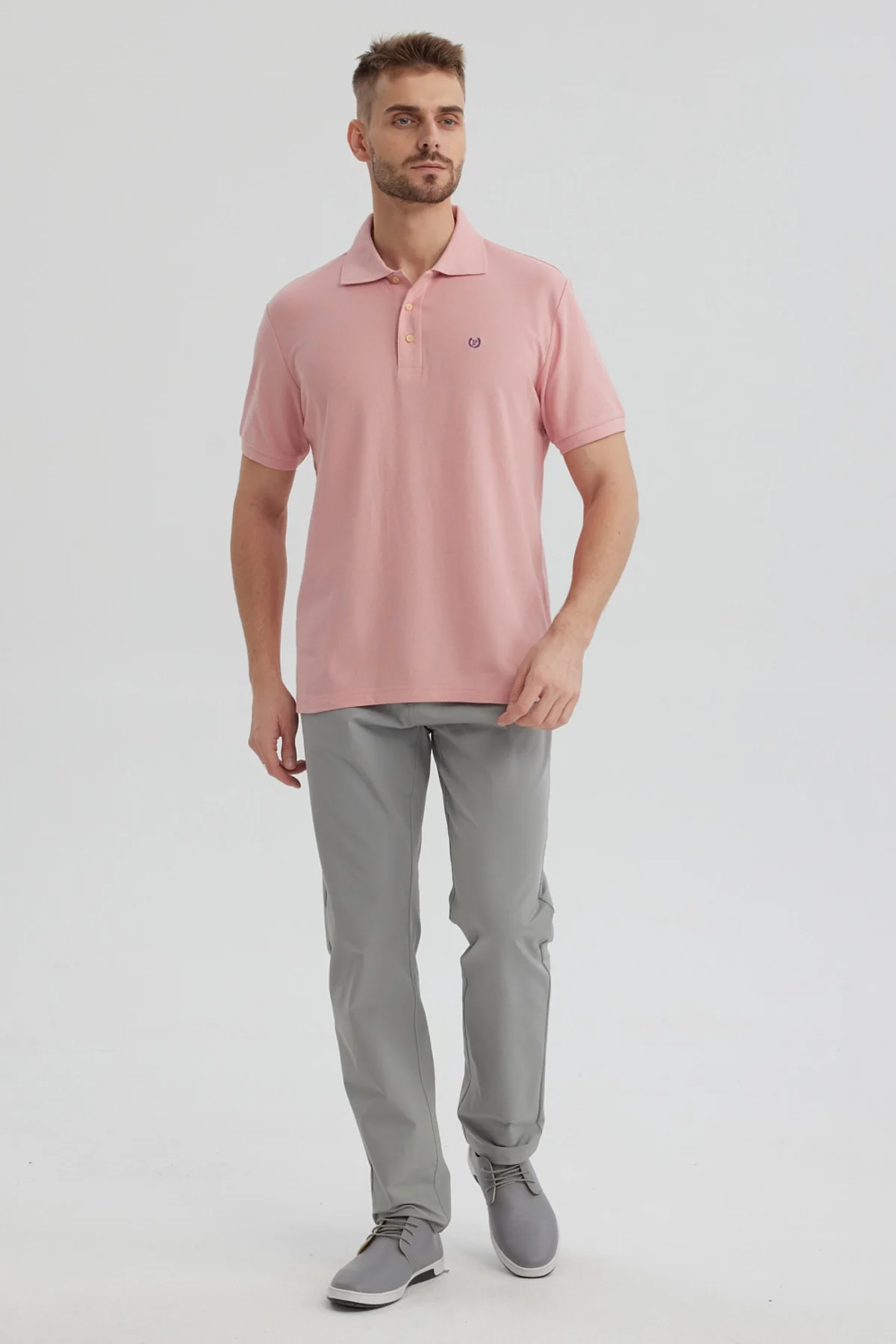 Polera Hombre Pique Básica Lisa Palo Rosa - Image 4