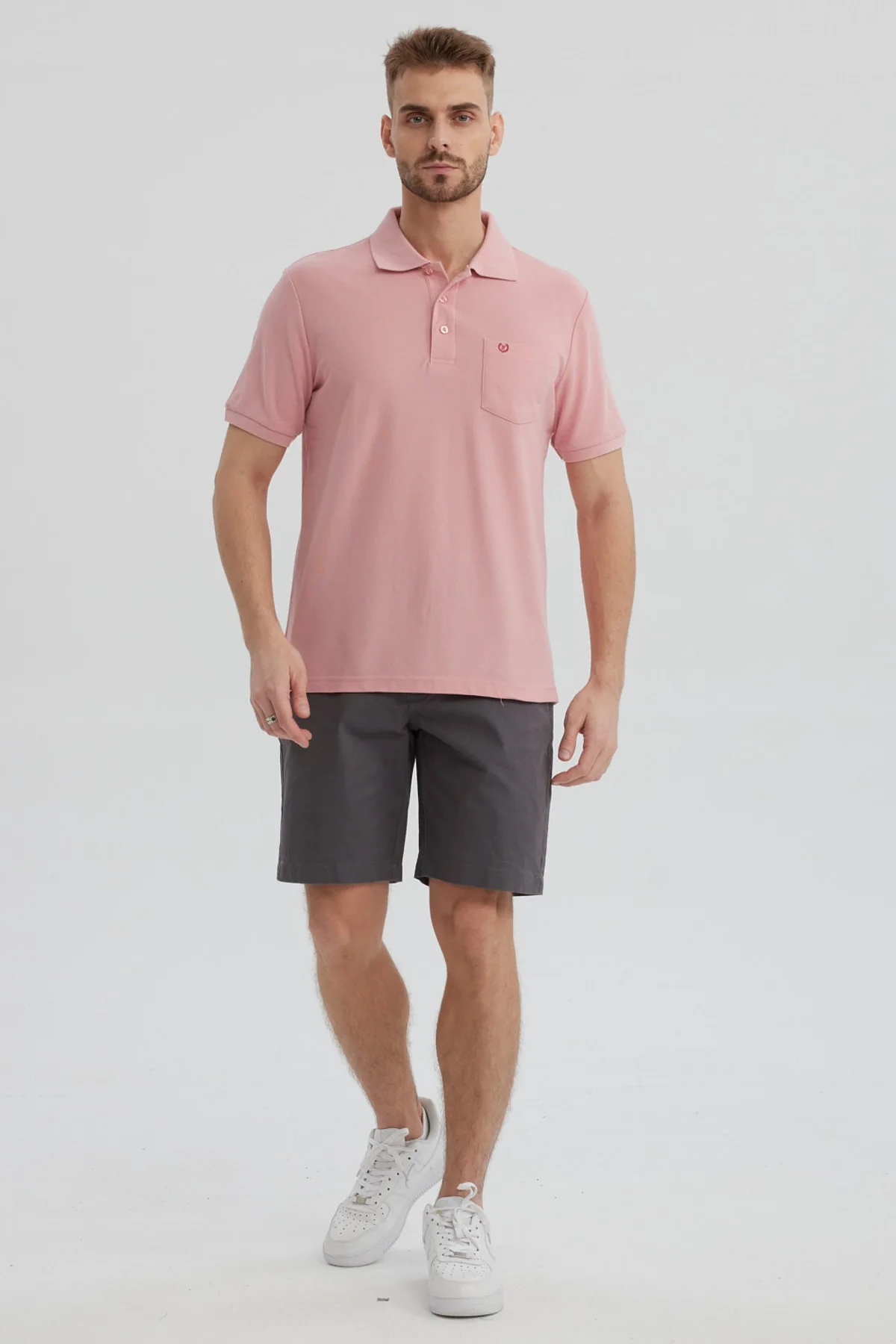 Polera Hombre Pique Básica Lisa Palo Rosa - Image 4