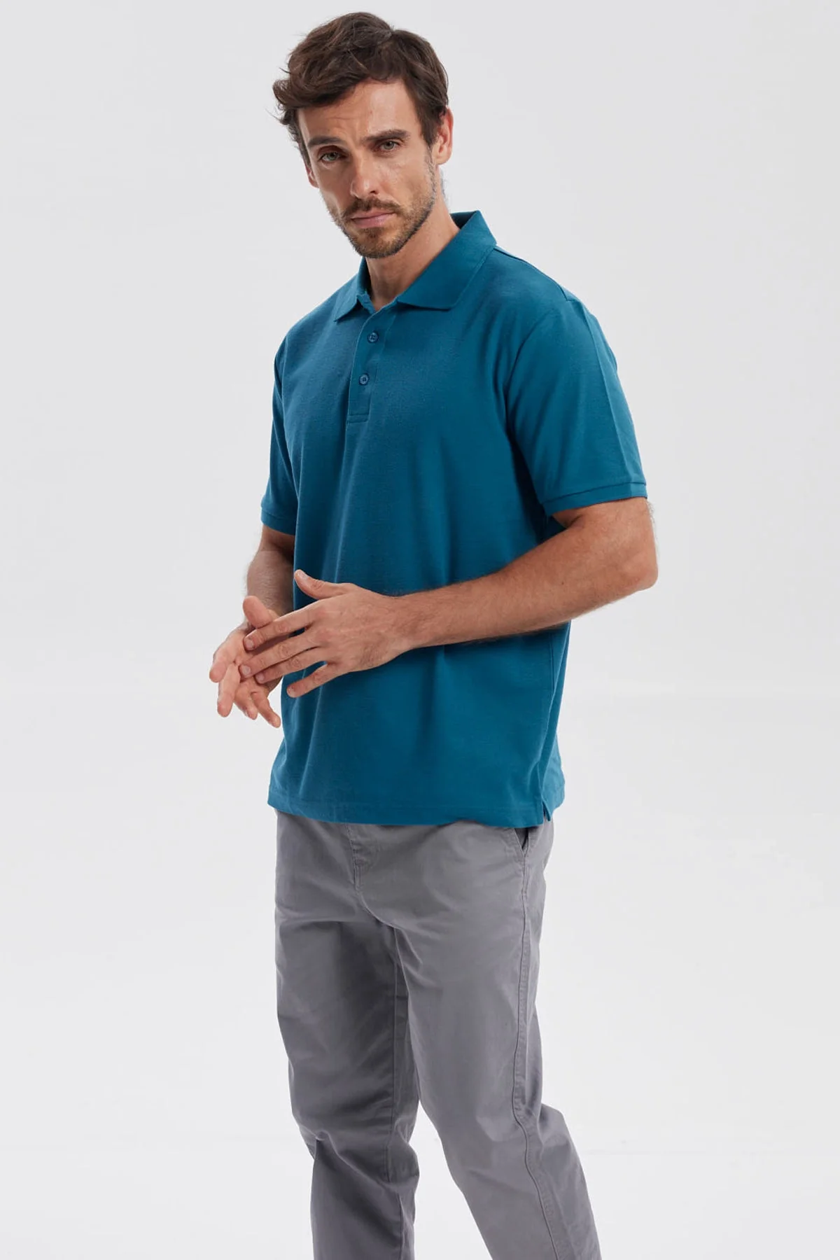 Polera Hombre Pique Básica Lisa Petroleo - Image 2