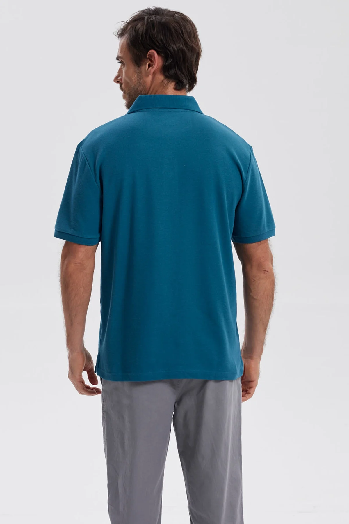 Polera Hombre Pique Básica Lisa Petroleo - Image 3