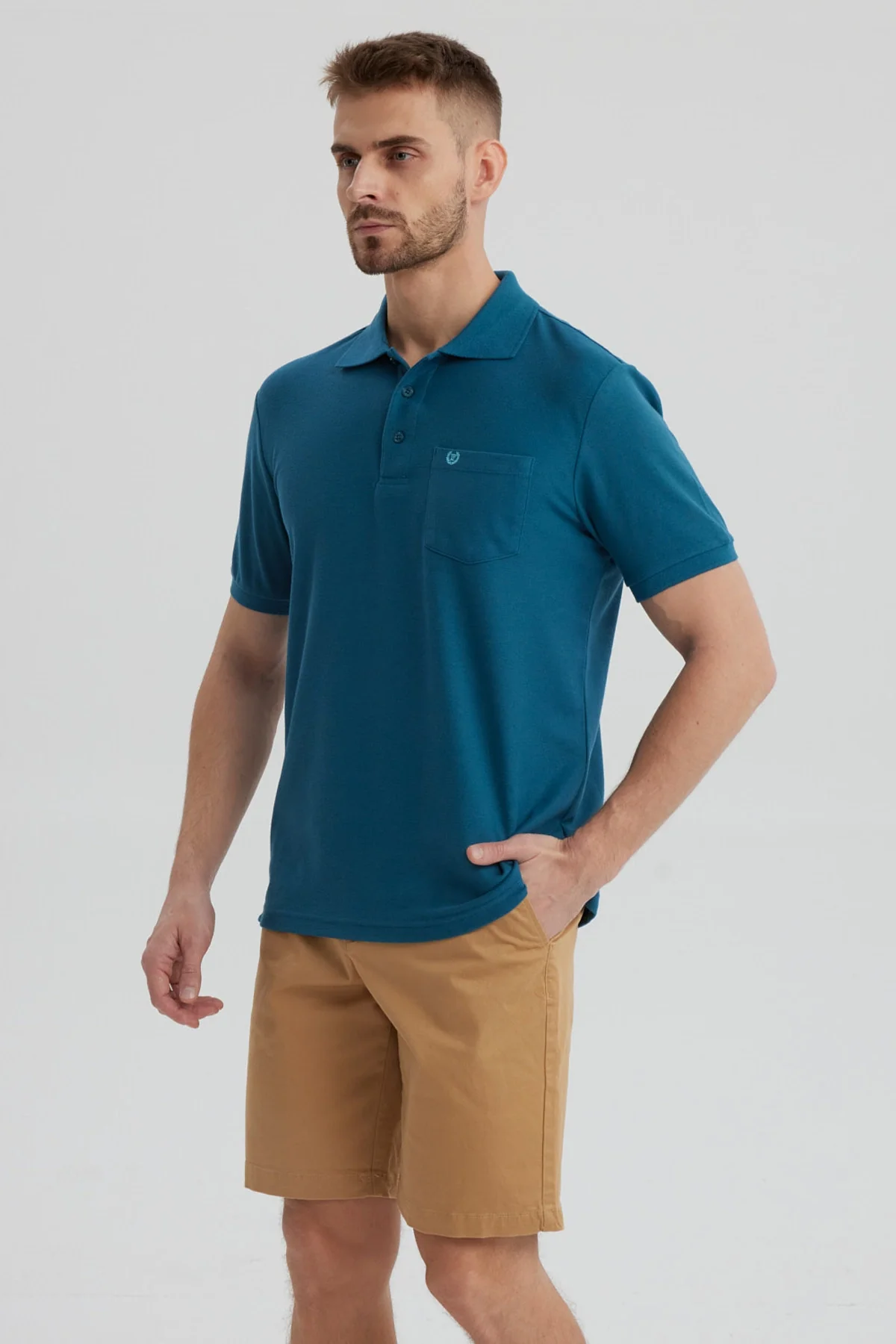 Polera Hombre Pique Básica Lisa Petroleo - Image 2