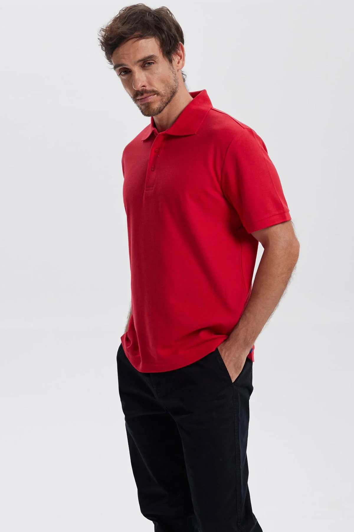 Polera Hombre Pique Básica Lisa Rojo - Image 2