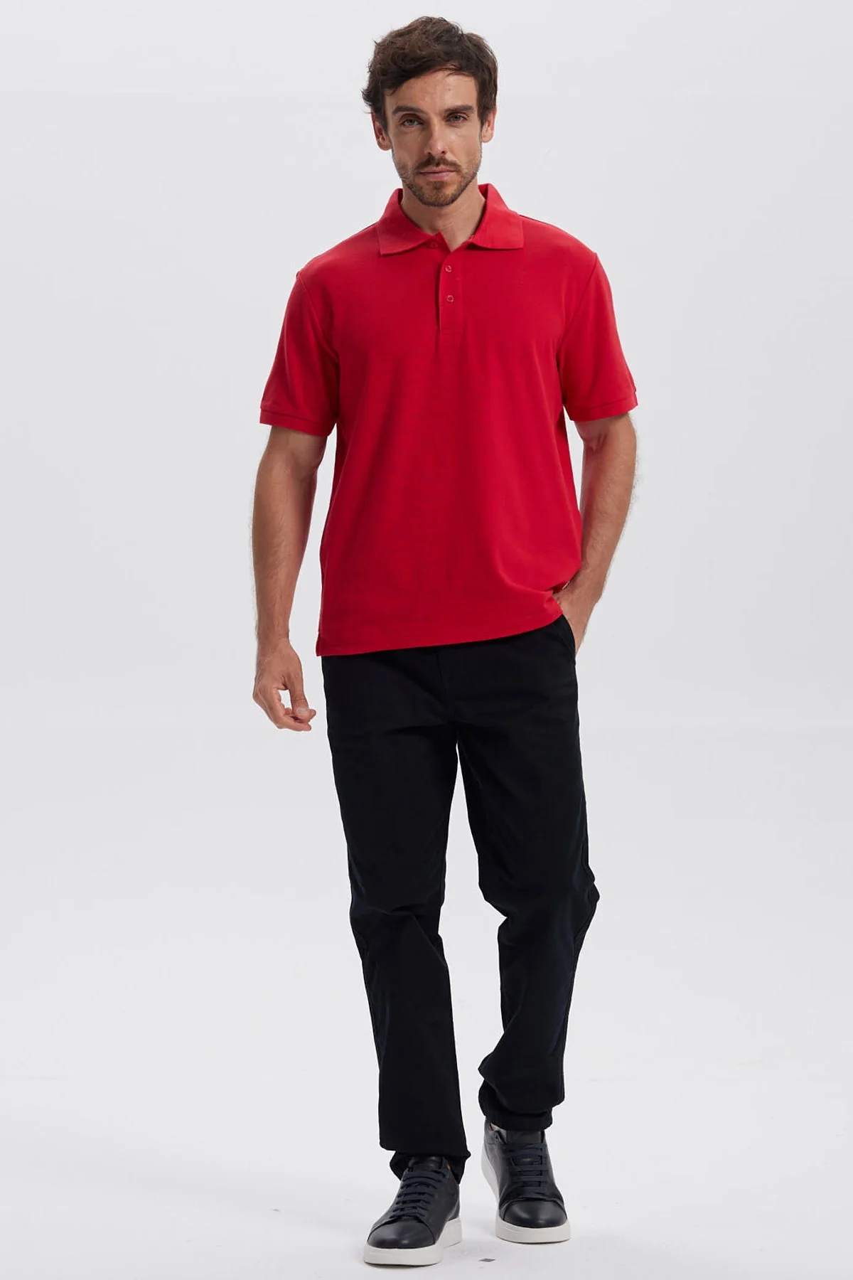 Polera Hombre Pique Básica Lisa Rojo - Image 4