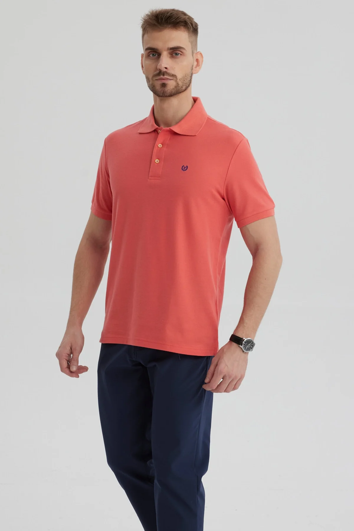 Polera Hombre Pique Básica Lisa Sandía - Image 2
