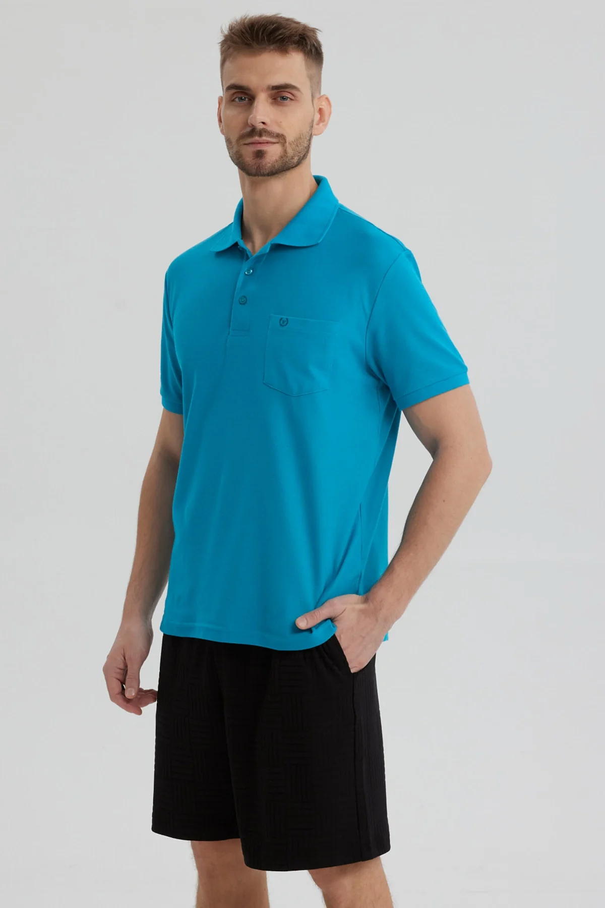 Polera Hombre Pique Básica Lisa Turquesa - Image 2