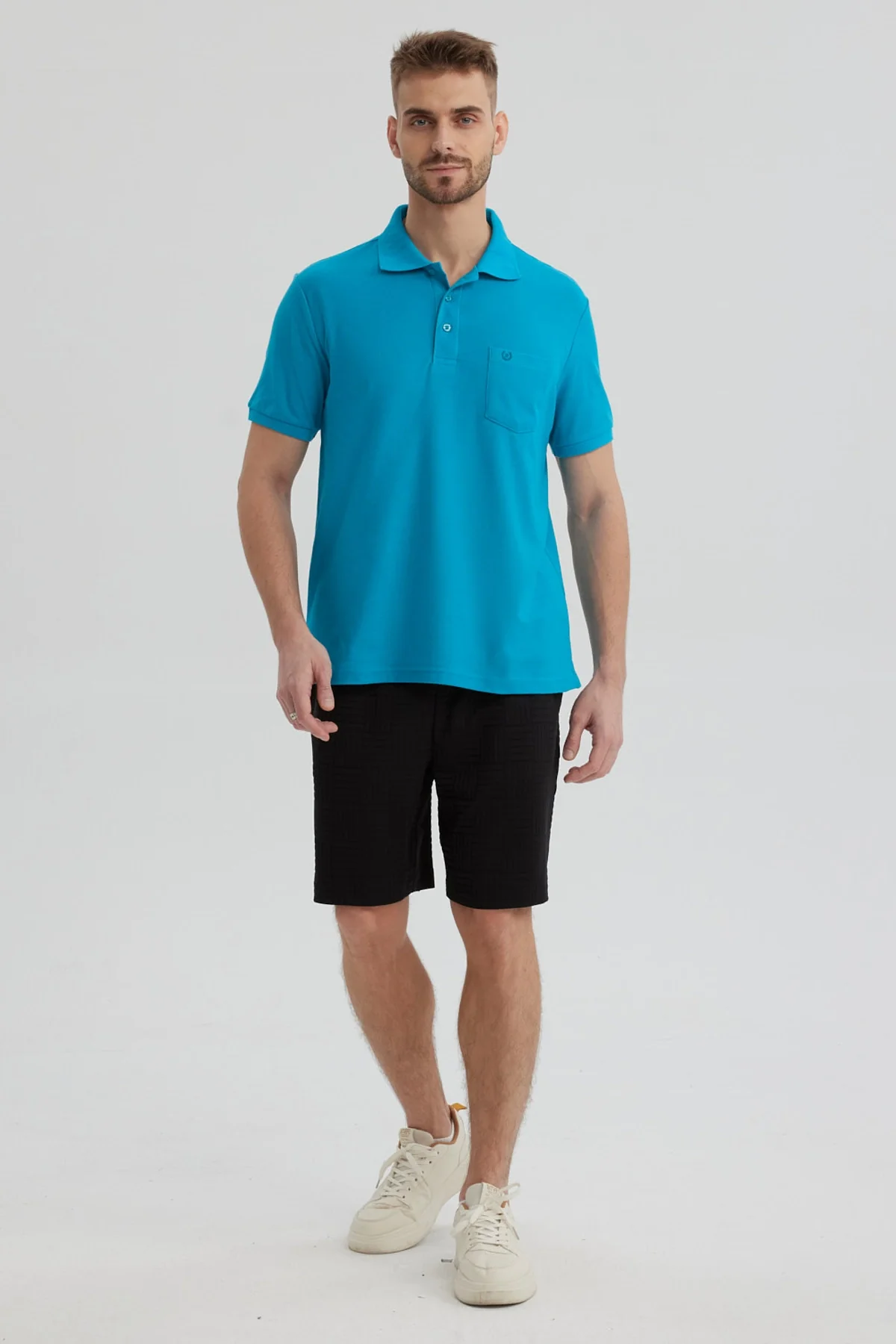 Polera Hombre Pique Básica Lisa Turquesa - Image 4