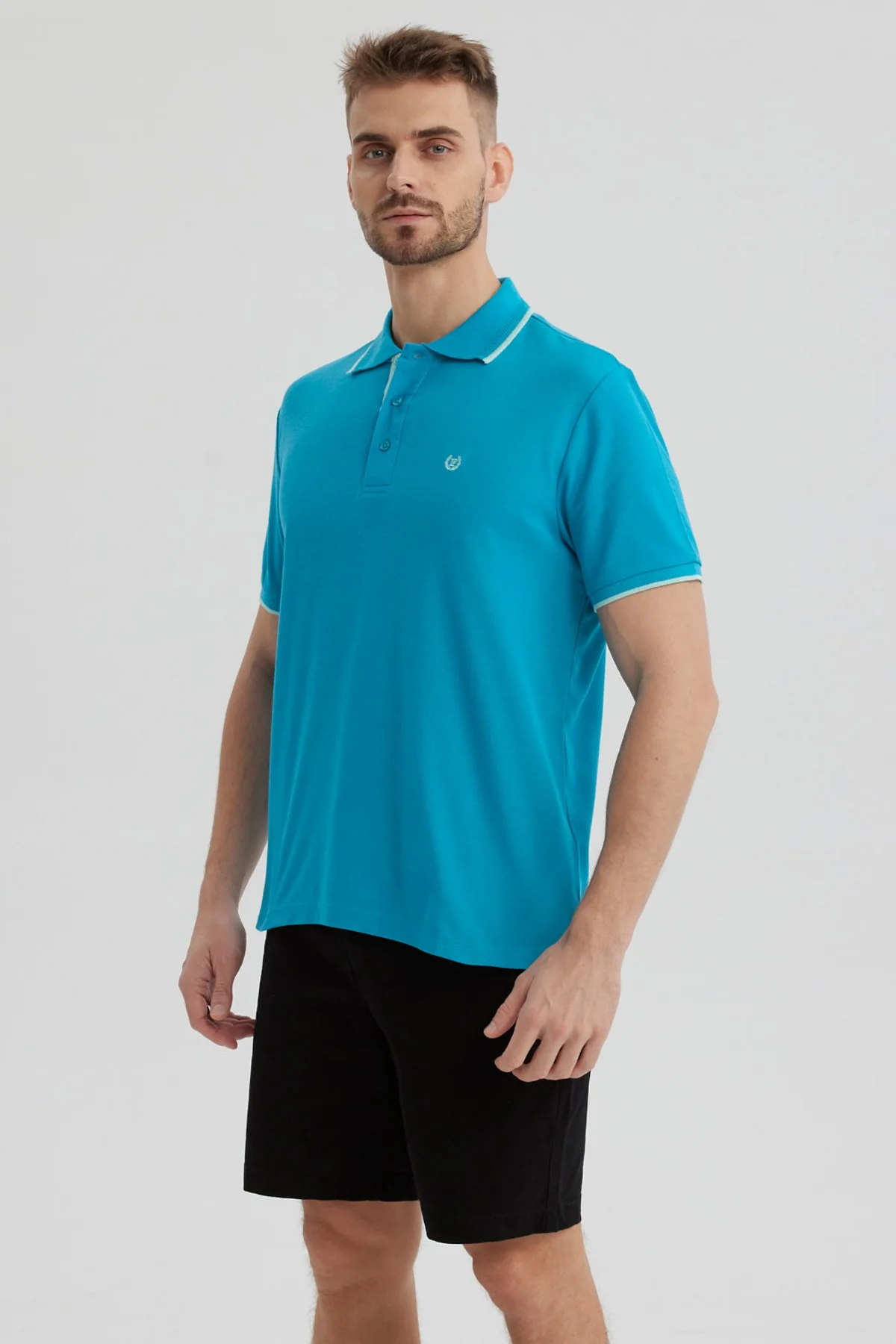 Polera Hombre Pique Básica Lisa Turquesa - Image 2