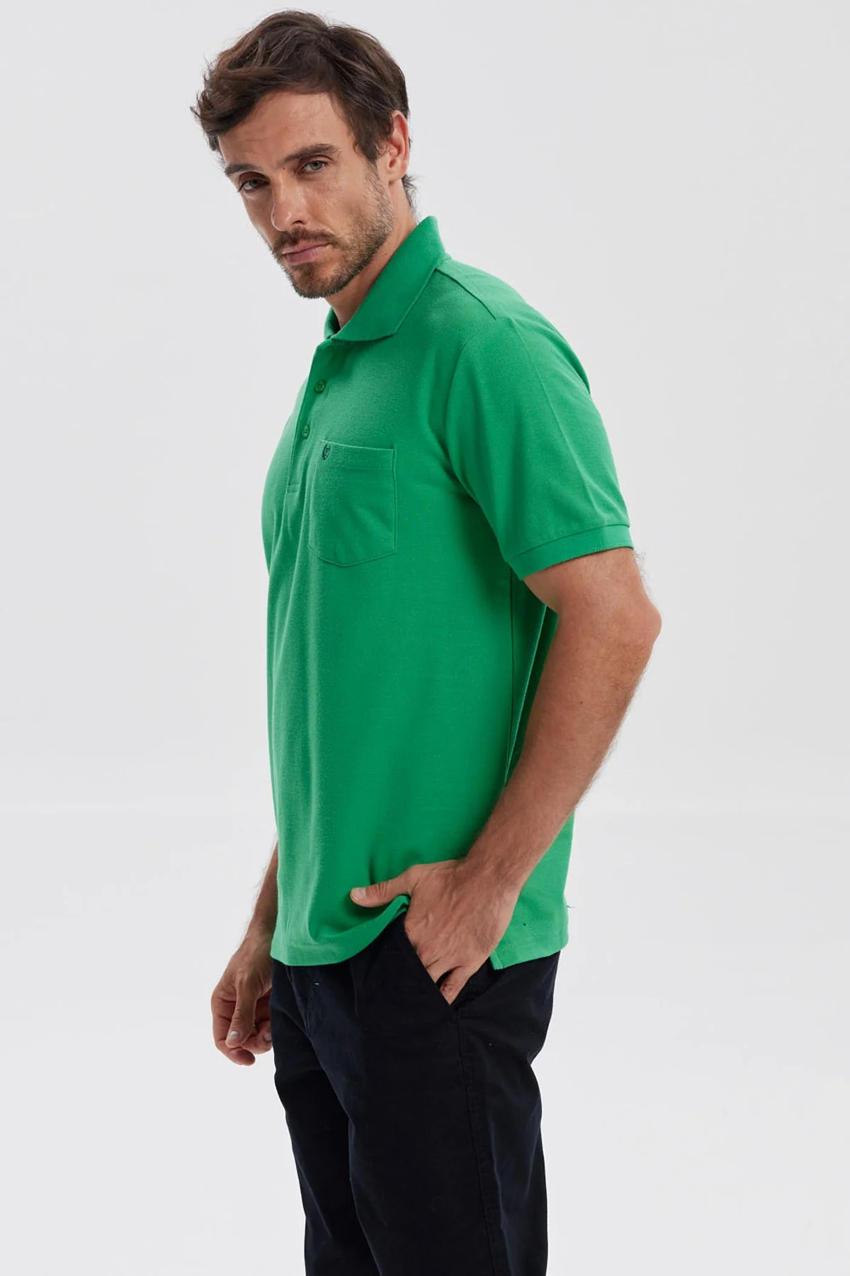 Polera Hombre Pique Básica Lisa Verde - Image 2