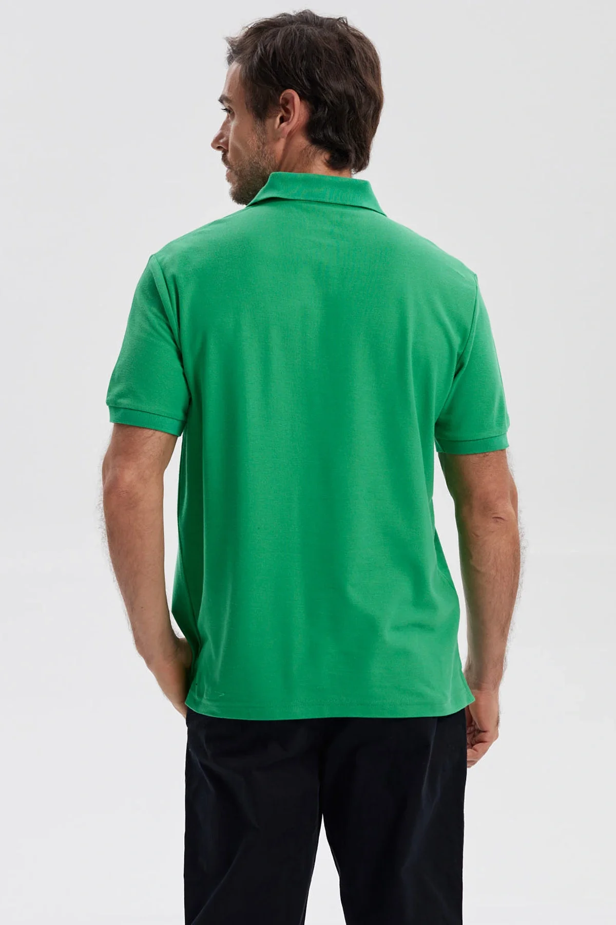 Polera Hombre Pique Básica Lisa Verde - Image 3