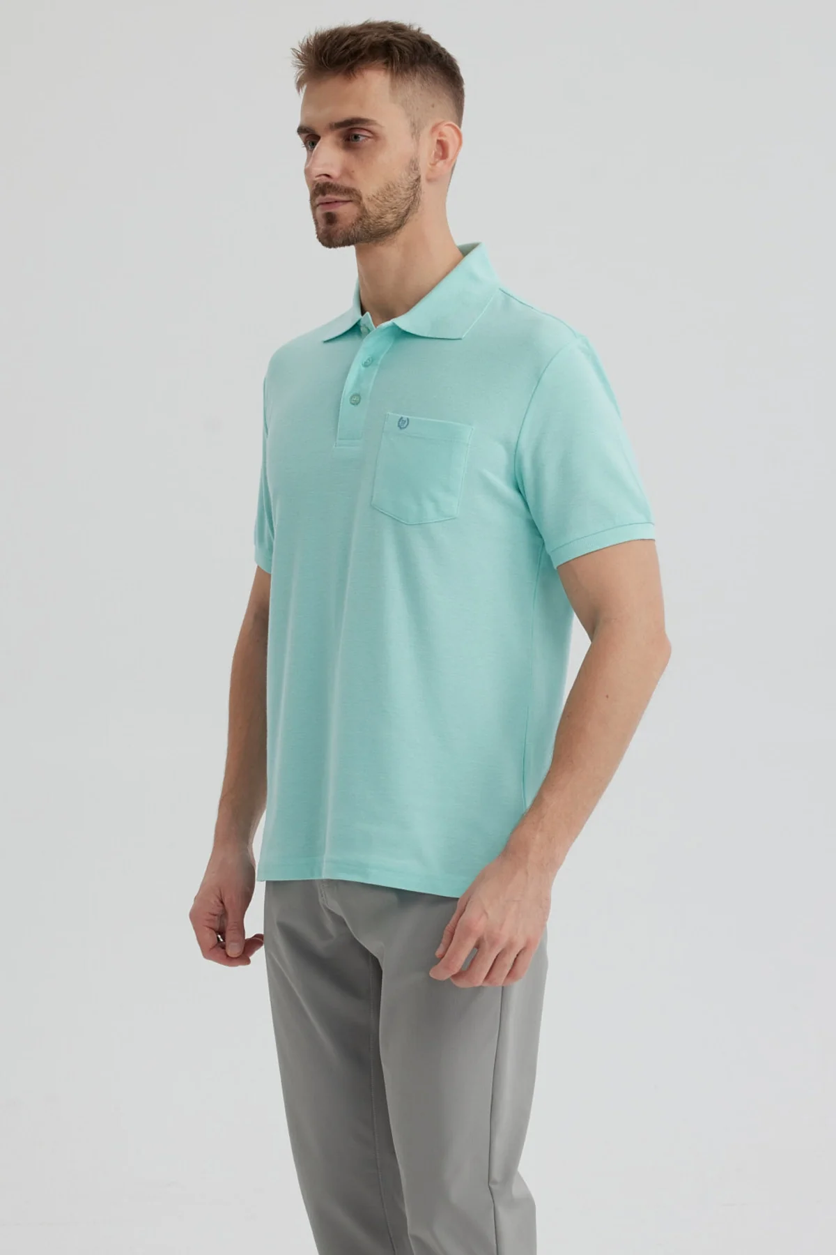 Polera Hombre Pique Básica Lisa Verde Claro - Image 2