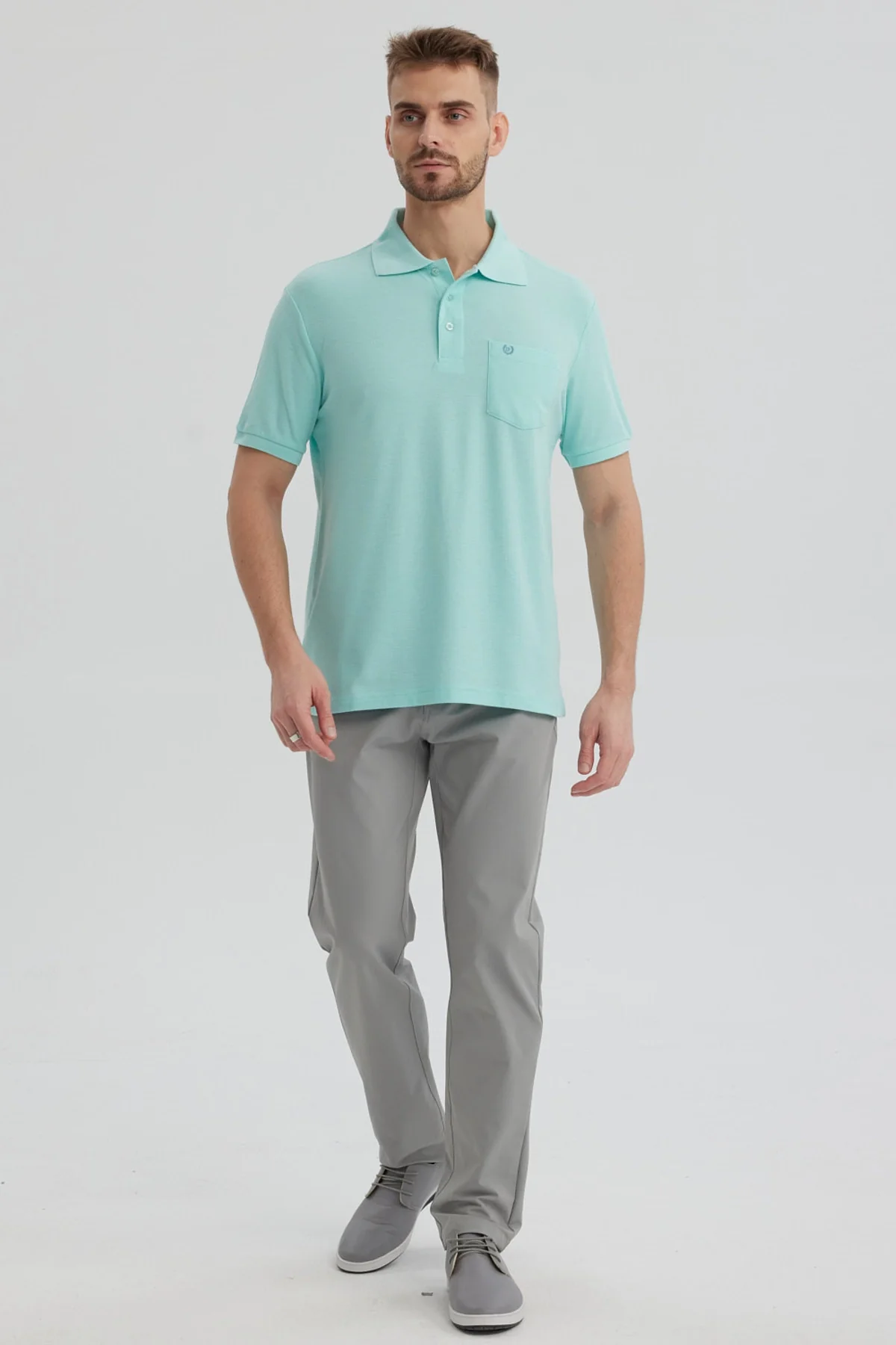 Polera Hombre Pique Básica Lisa Verde Claro - Image 4
