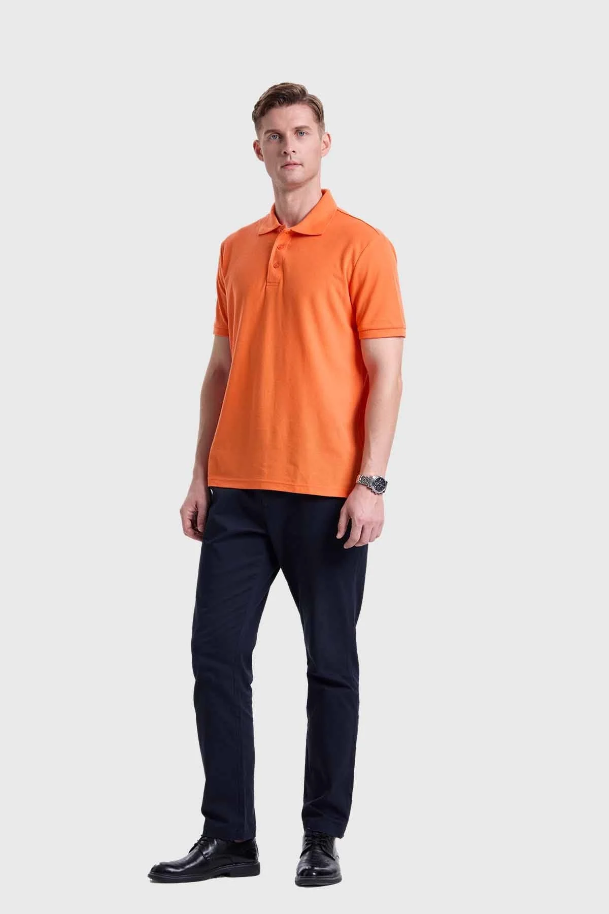 Polera Hombre Piqué Básica Naranjo - Image 4