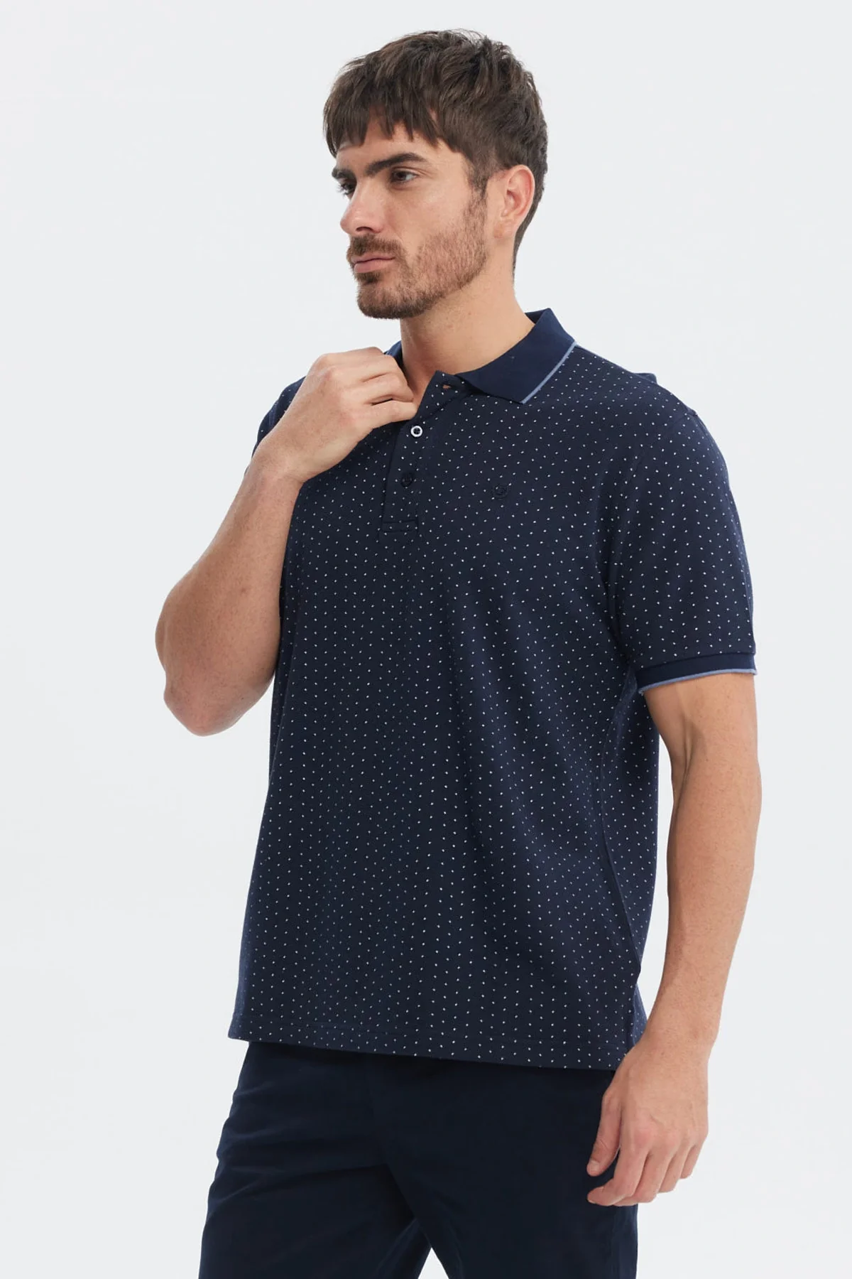 Polera Hombre Pique Mini Print Azul Marino - Image 2