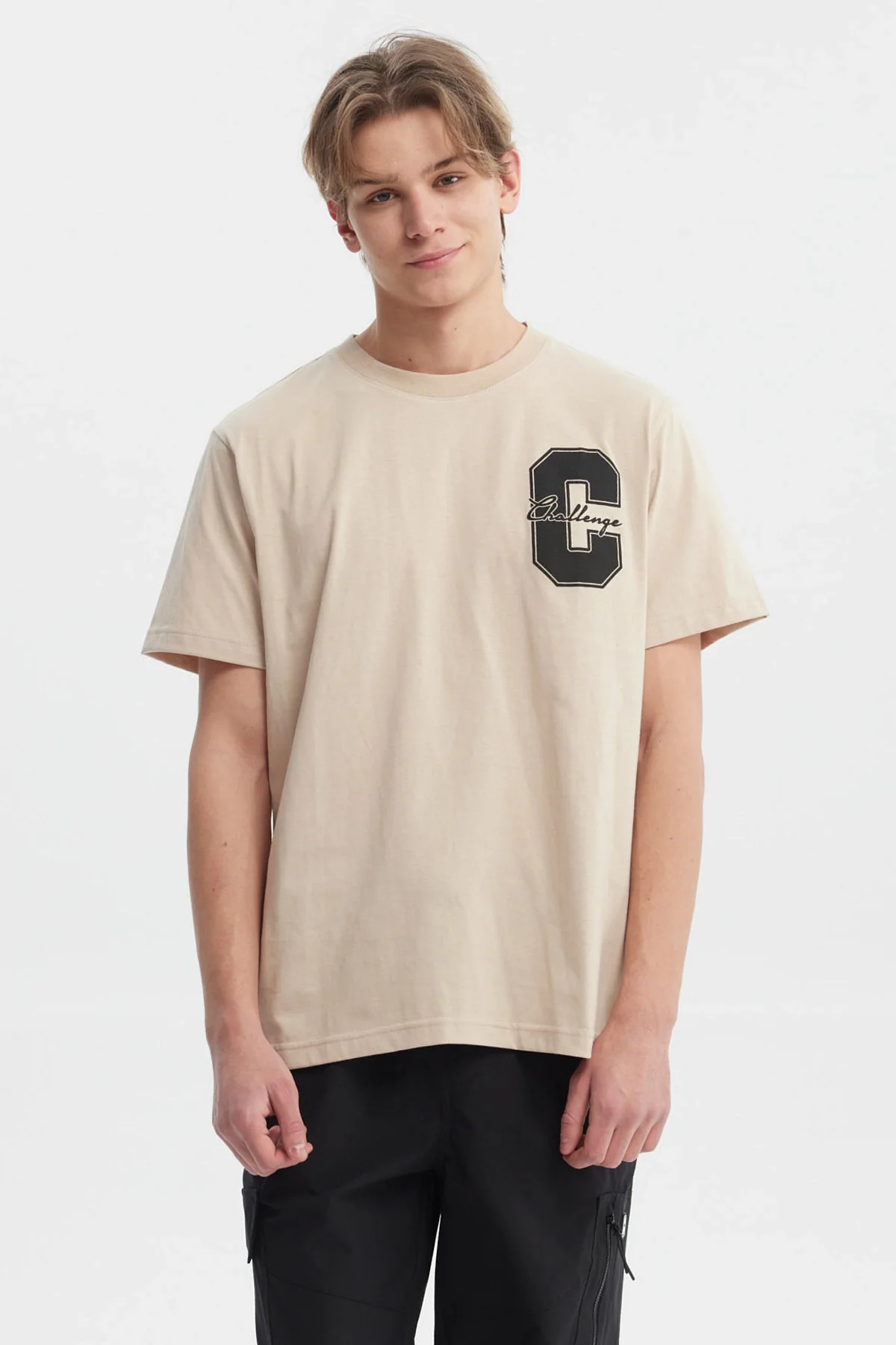Polera Hombre Regular Fit Letra Beige