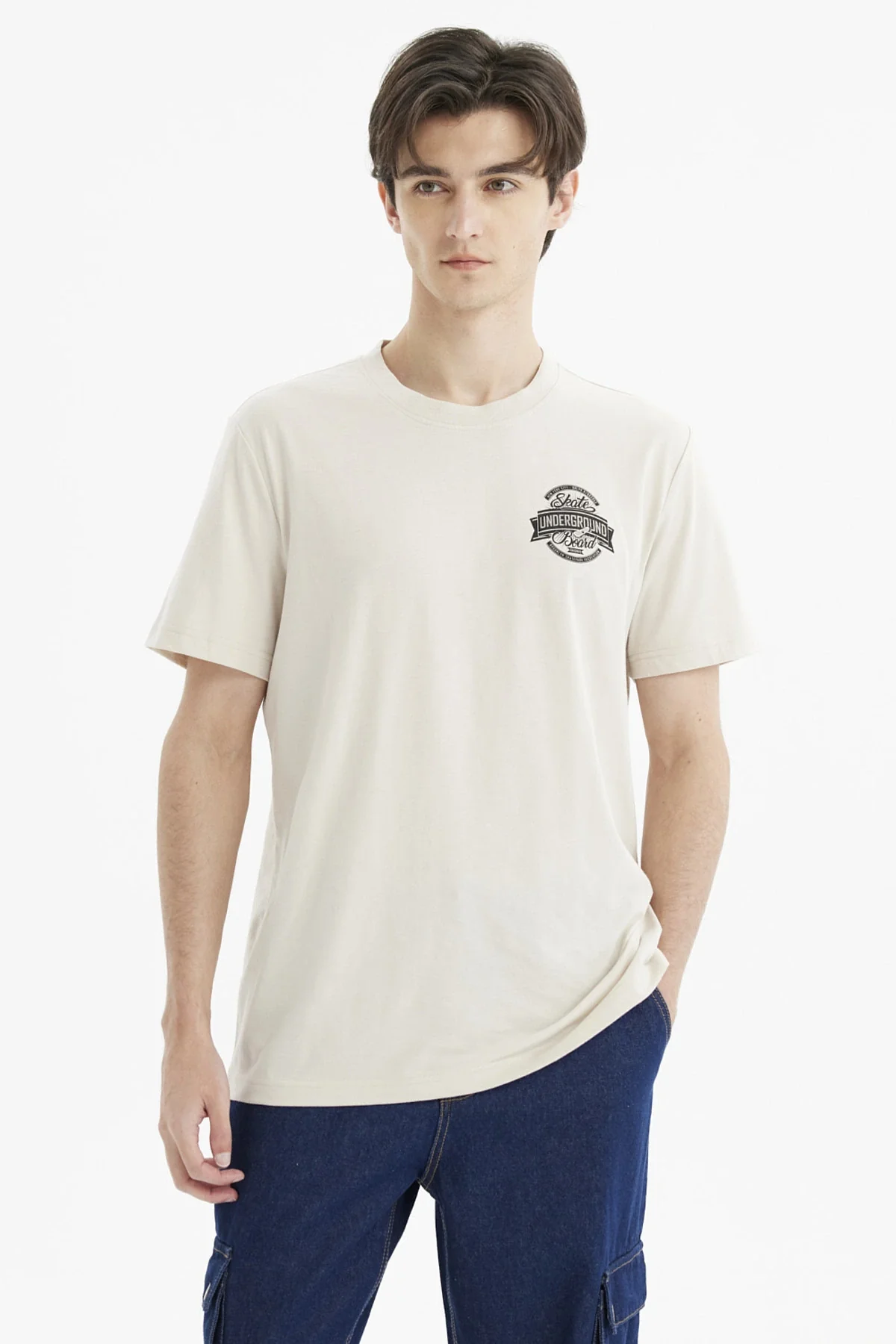 Polera Hombre Regular Print Beige